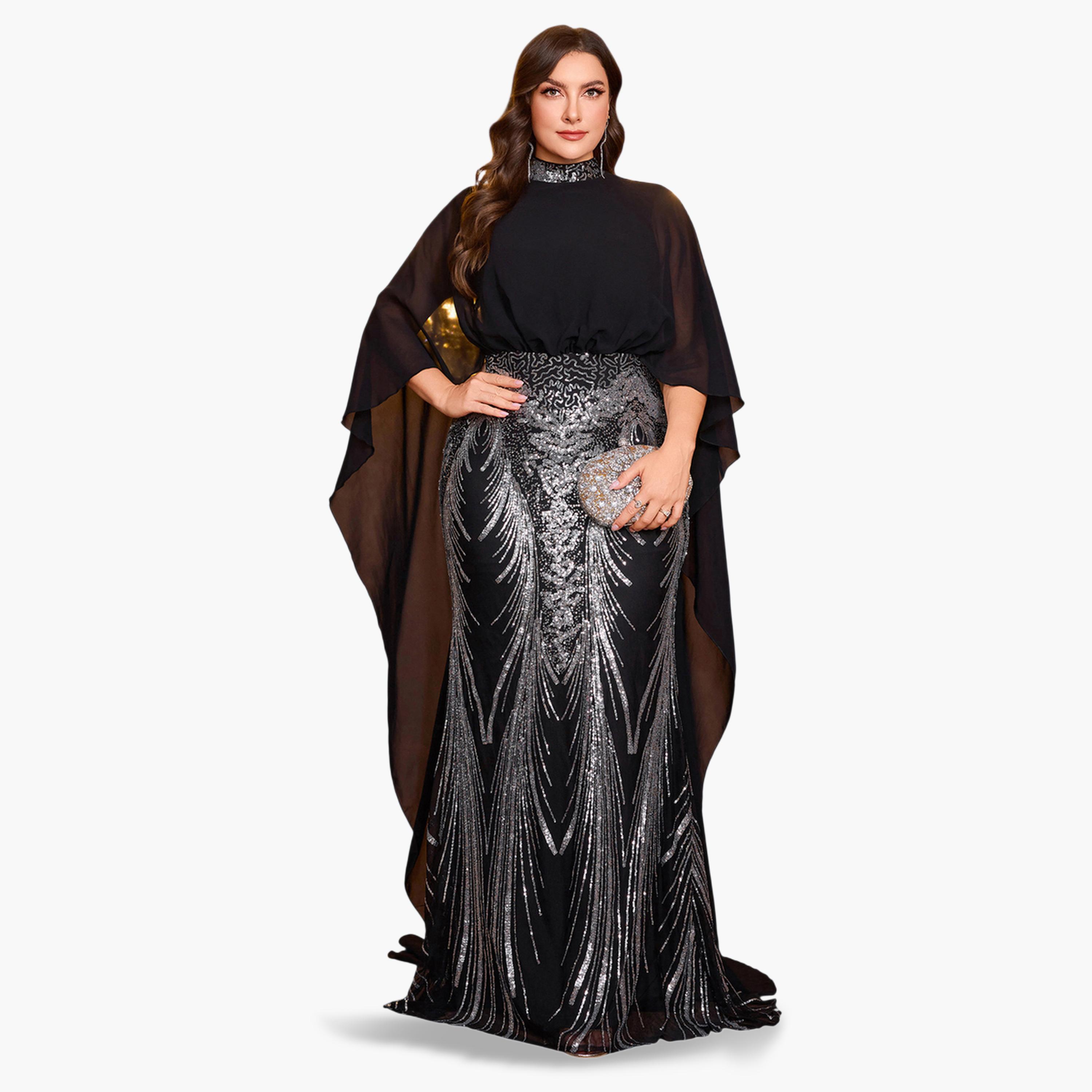 UNITHORSE X Styli Plus Size Black Sequin A-Line Maxi Dress-women-clothing-dresses-image-2