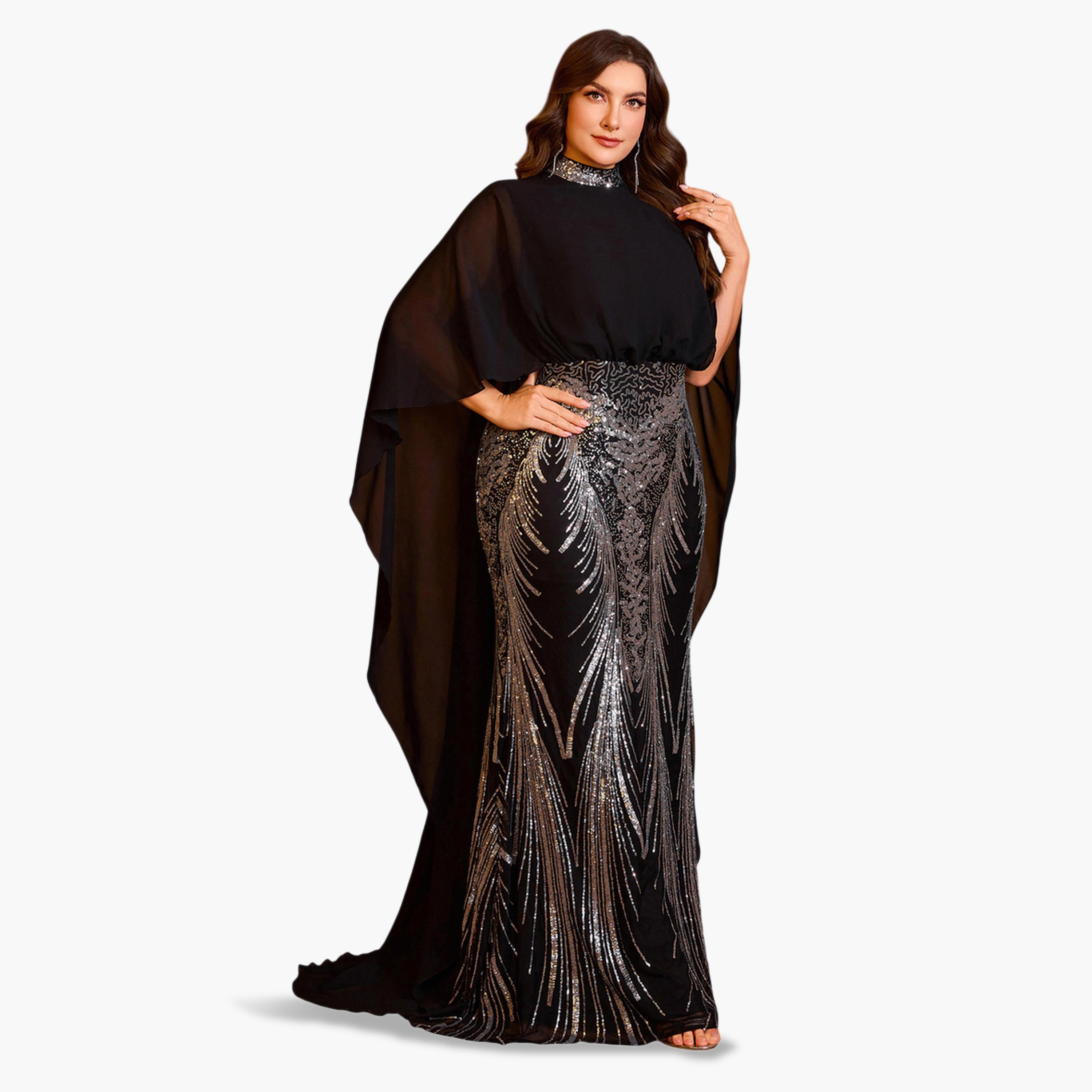 UNITHORSE X Styli Plus Size Black Sequin A-Line Maxi Dress-women-clothing-dresses-image-3