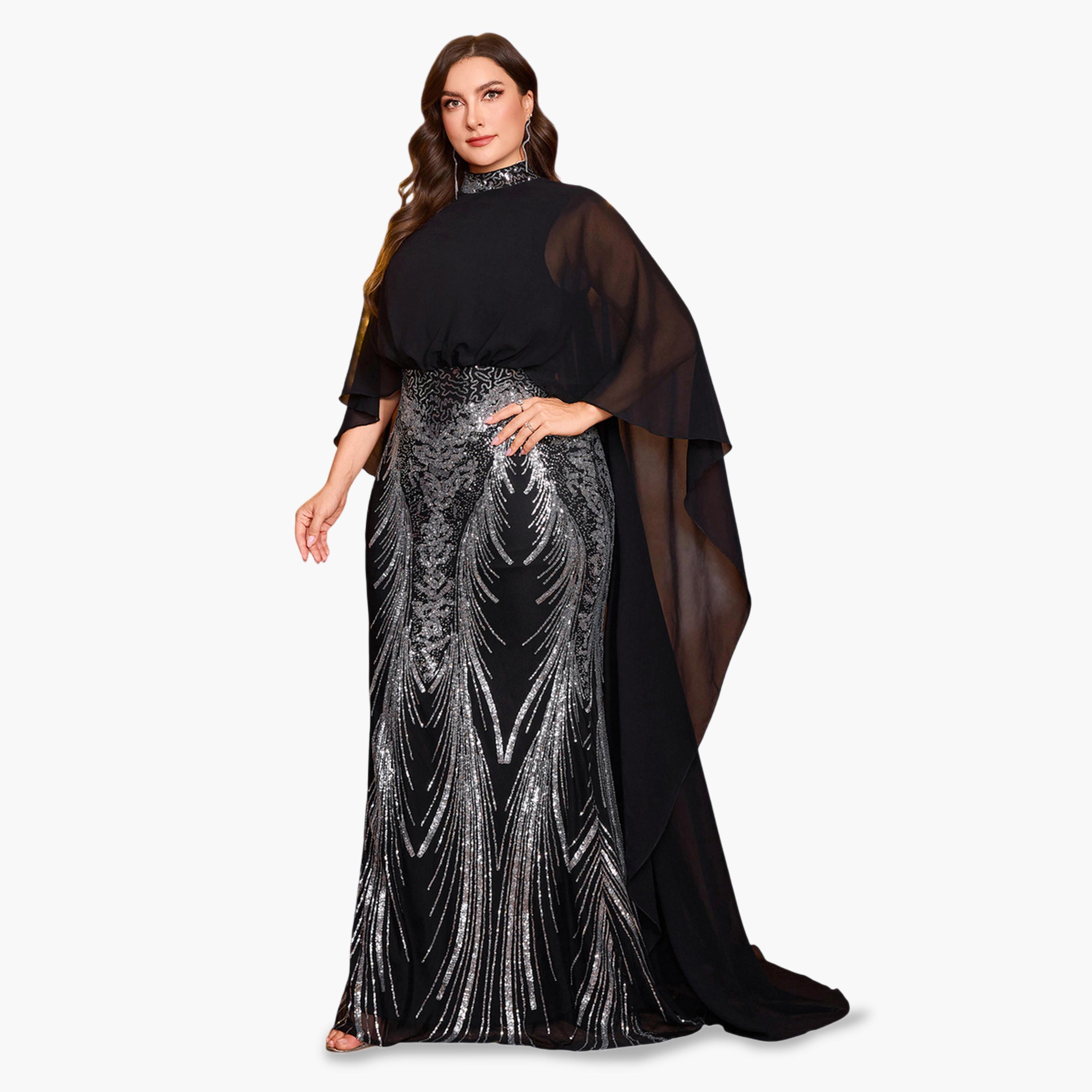 UNITHORSE X Styli Plus Size Black Sequin A-Line Maxi Dress-women-clothing-dresses-image-4