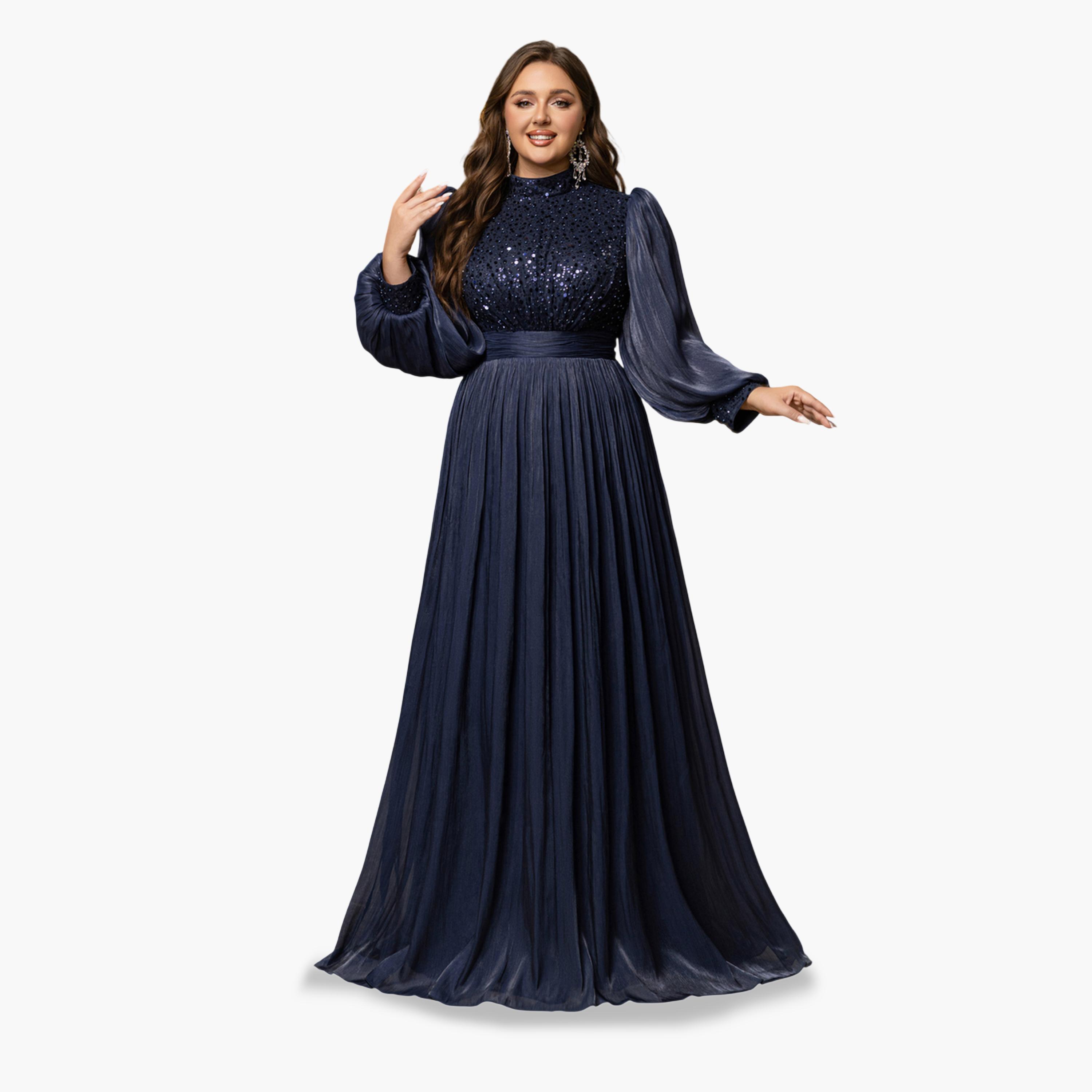 UNITHORSE X Styli Plus Size Navy Blue Sequin A-Line Maxi Dress-women-clothing-dresses-image-1