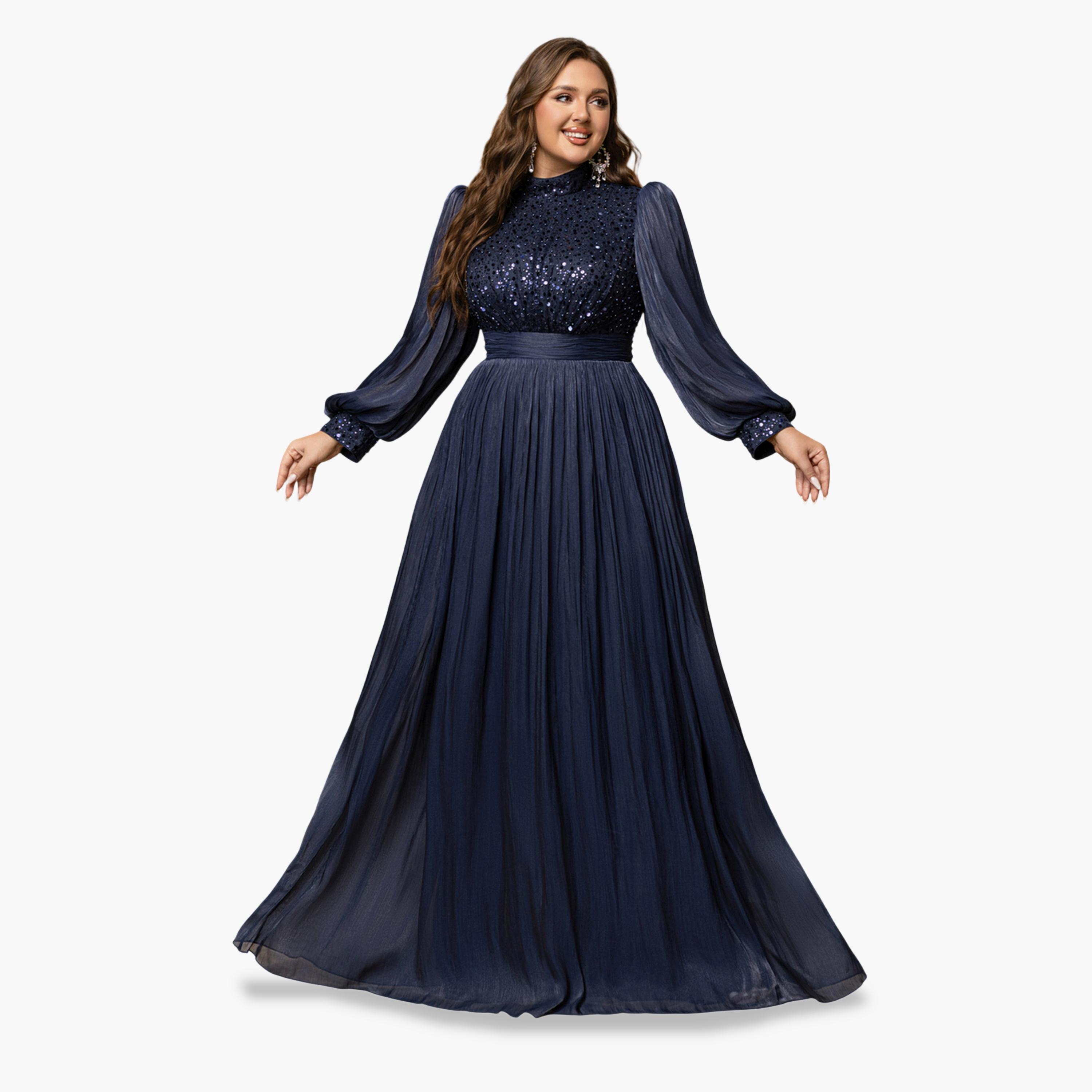 UNITHORSE X Styli Plus Size Navy Blue Sequin A-Line Maxi Dress-women-clothing-dresses-image-4