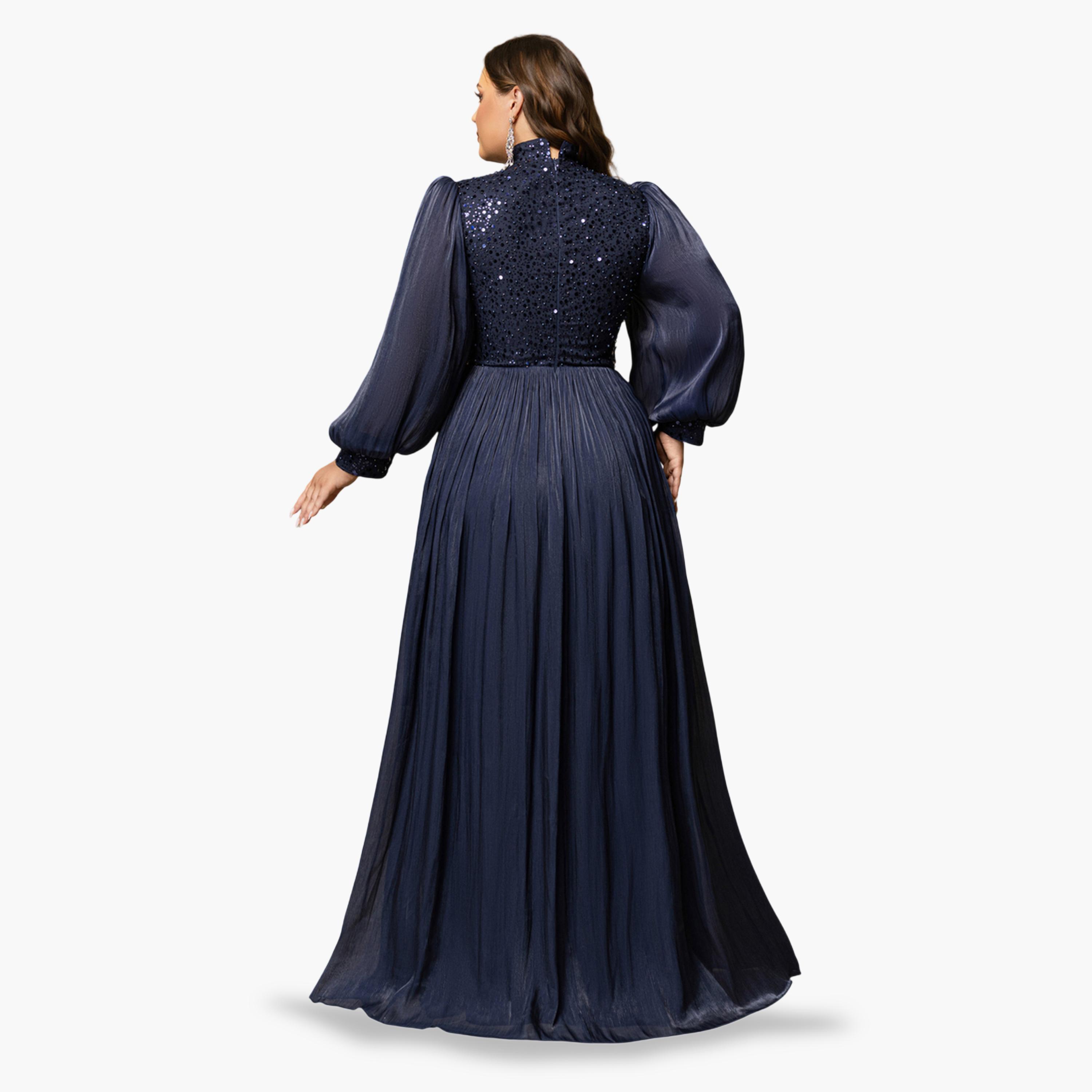 UNITHORSE X Styli Plus Size Navy Blue Sequin A-Line Maxi Dress-women-clothing-dresses-image-5
