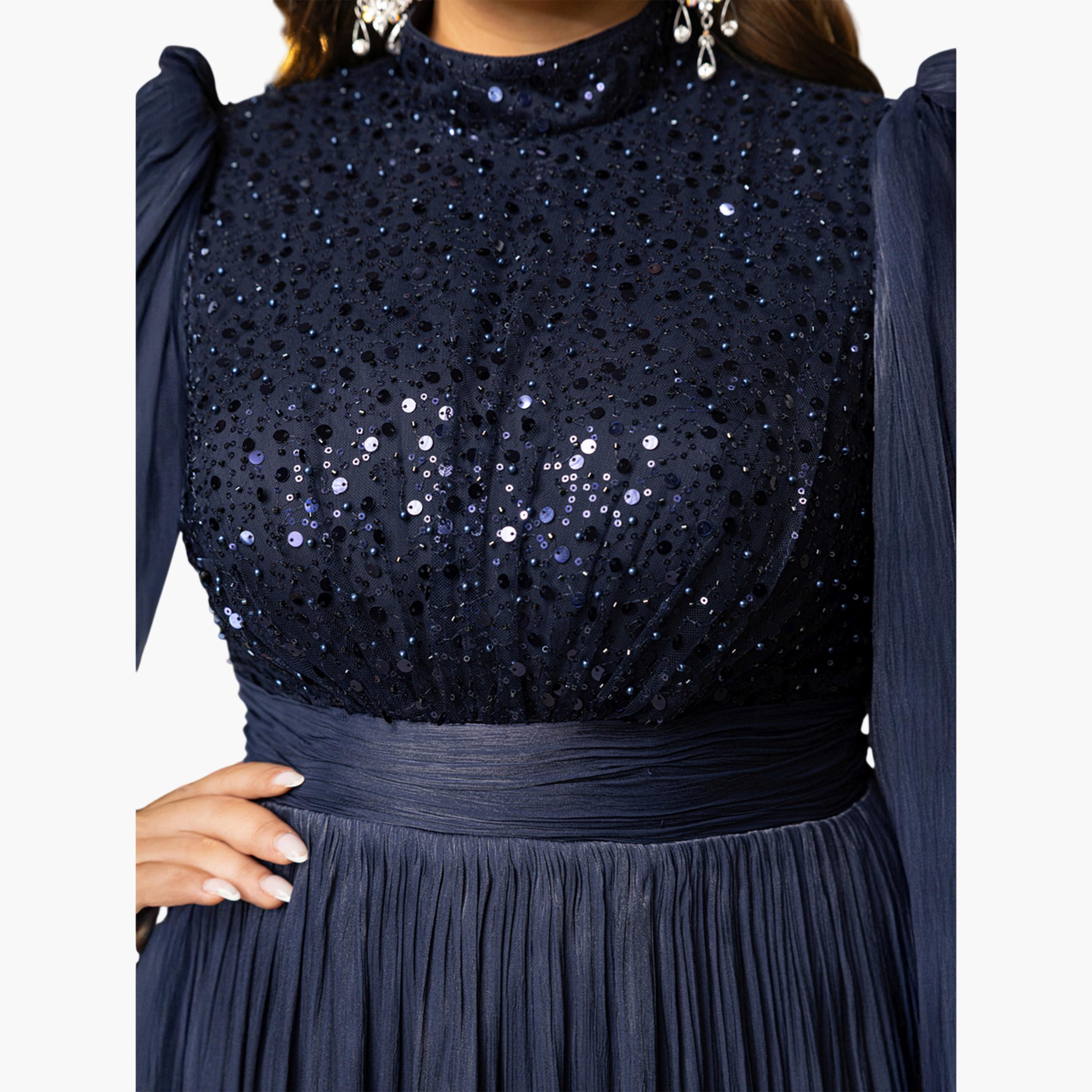 UNITHORSE X Styli Plus Size Navy Blue Sequin A-Line Maxi Dress-women-clothing-dresses-image-6