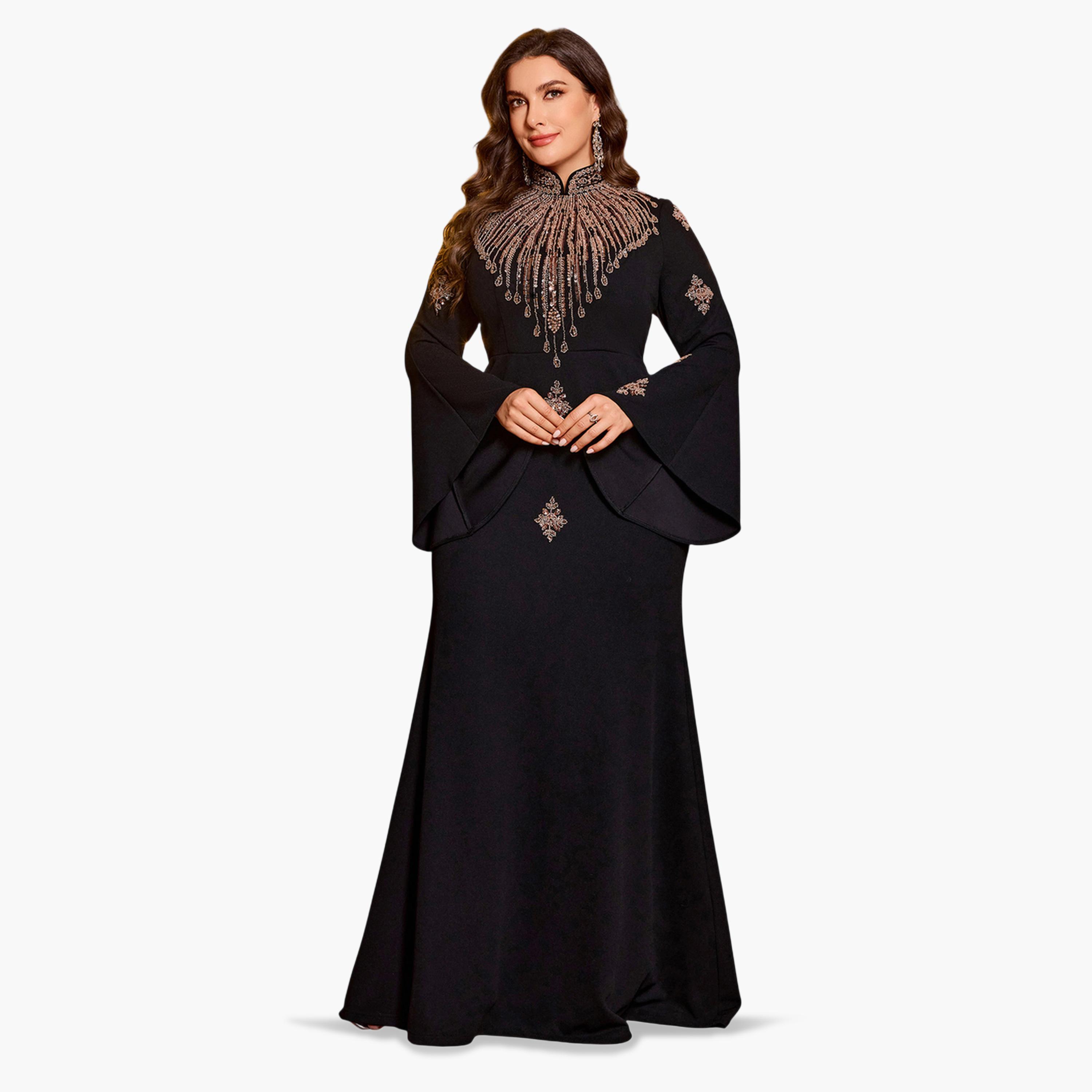 فستان طويل بحافة واسعة ومقاس كبير مطرز-women-clothing-dresses-image-1