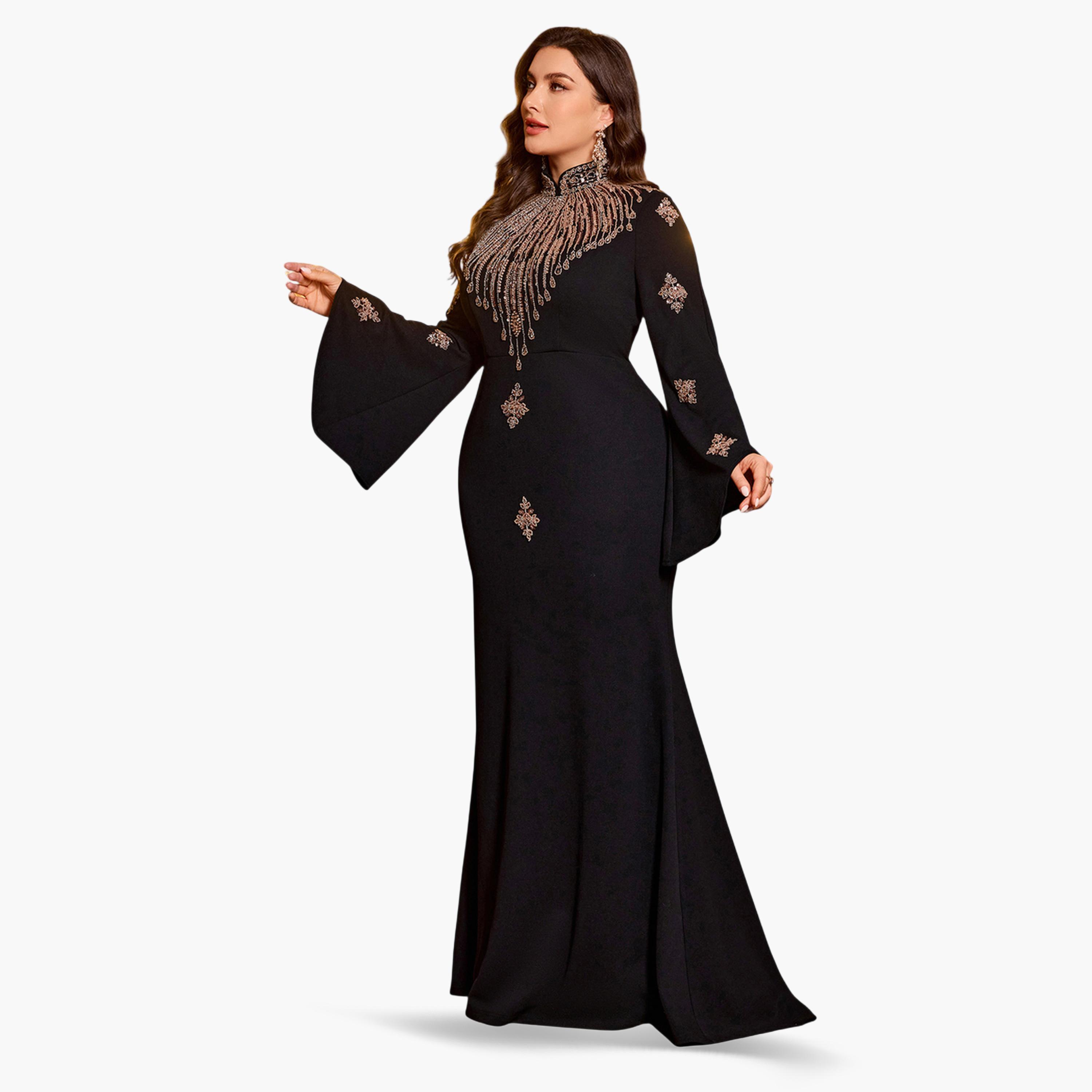 فستان طويل بحافة واسعة ومقاس كبير مطرز-women-clothing-dresses-image-2