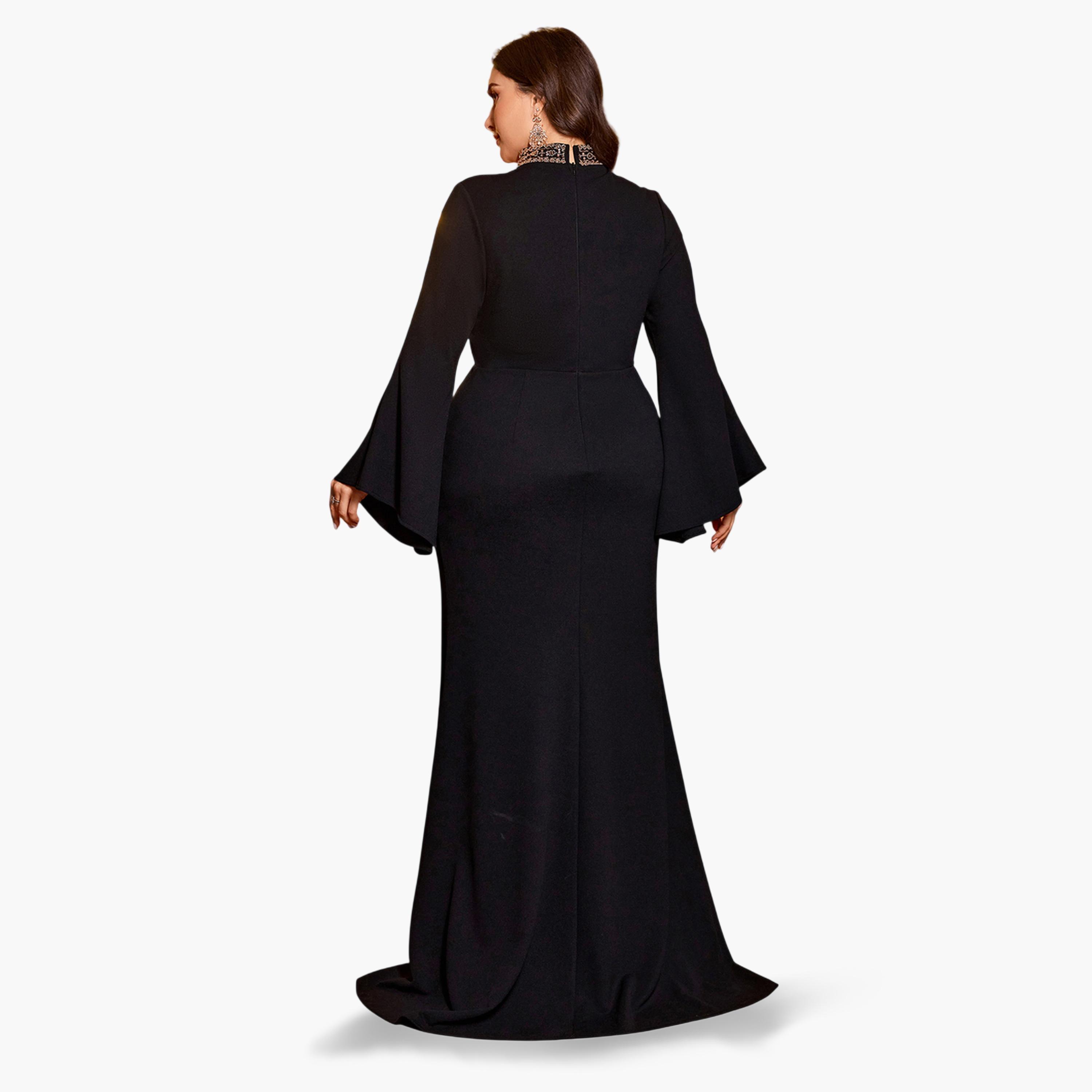 فستان طويل بحافة واسعة ومقاس كبير مطرز-women-clothing-dresses-image-3