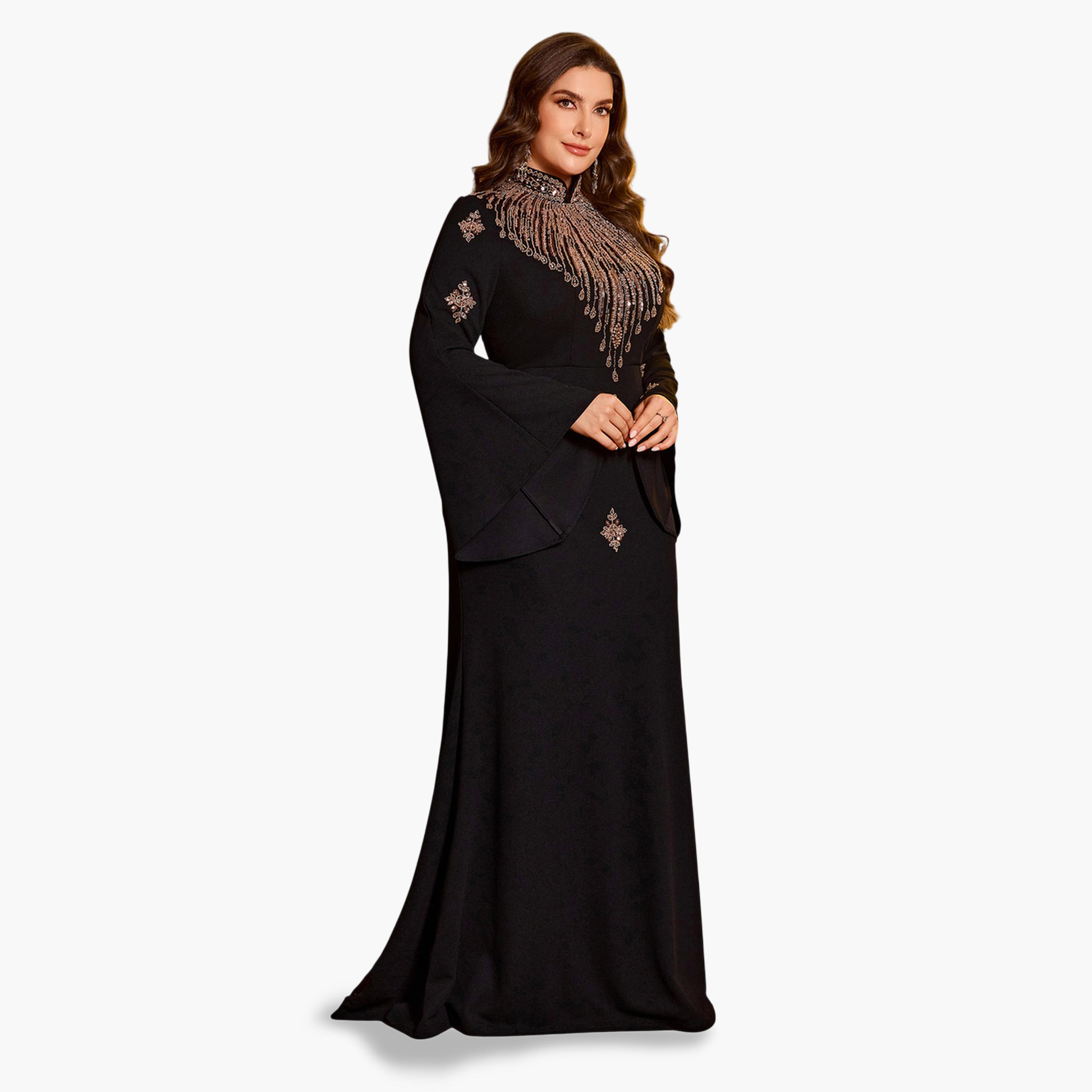 فستان طويل بحافة واسعة ومقاس كبير مطرز-women-clothing-dresses-image-5