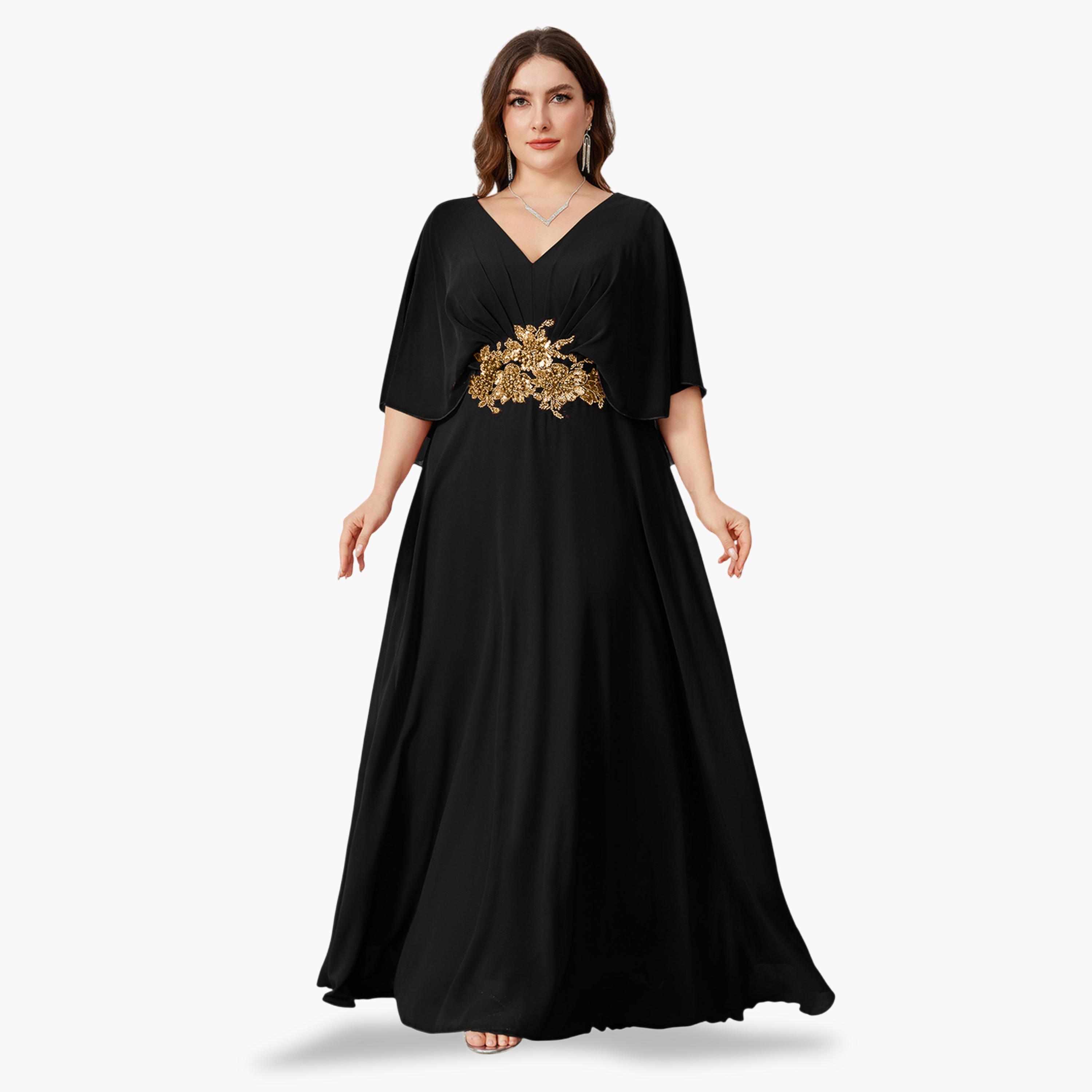 فستان بمقاس كبير بتطريز خرز عند الخصر-women-clothing-dresses-image-1