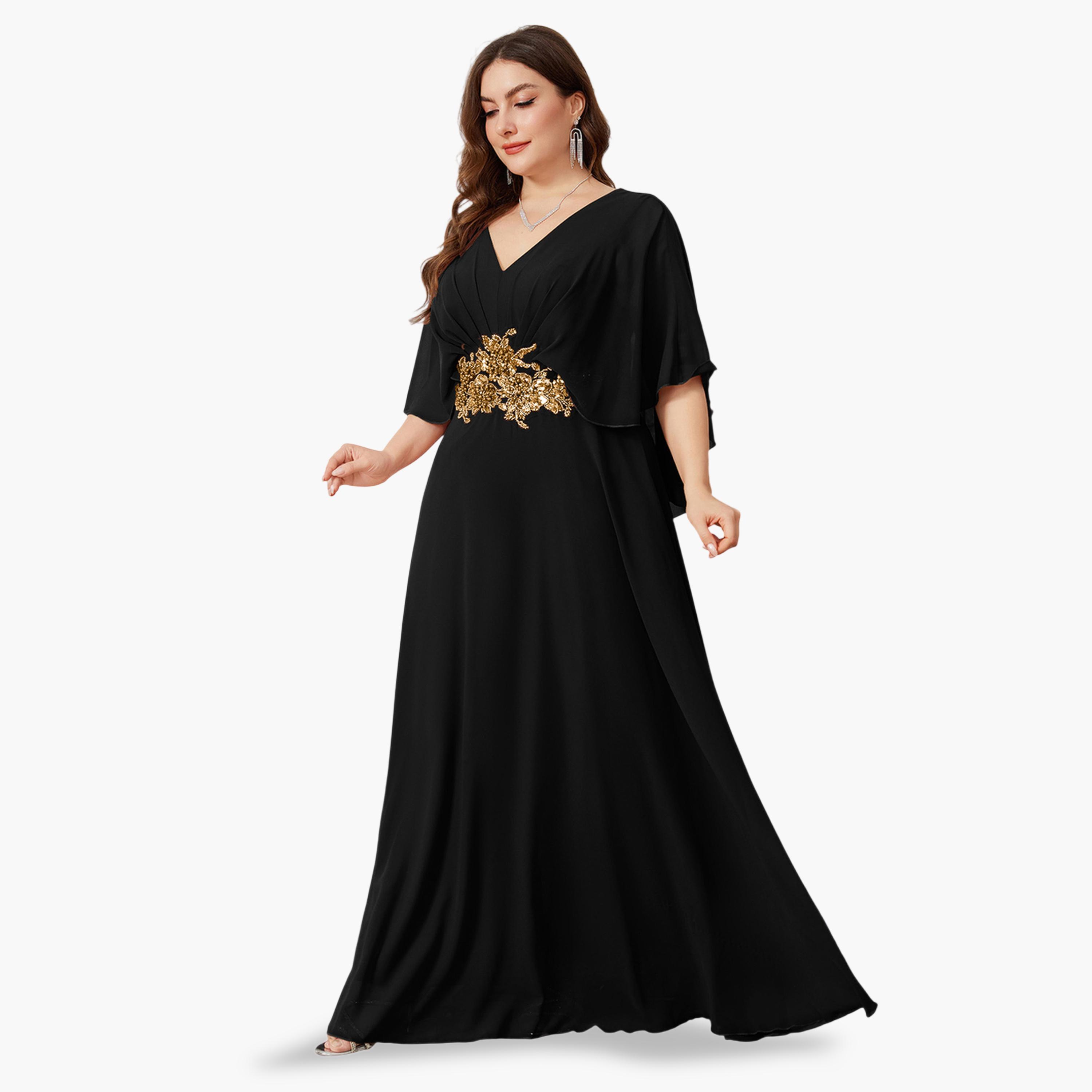 فستان بمقاس كبير بتطريز خرز عند الخصر-women-clothing-dresses-image-2