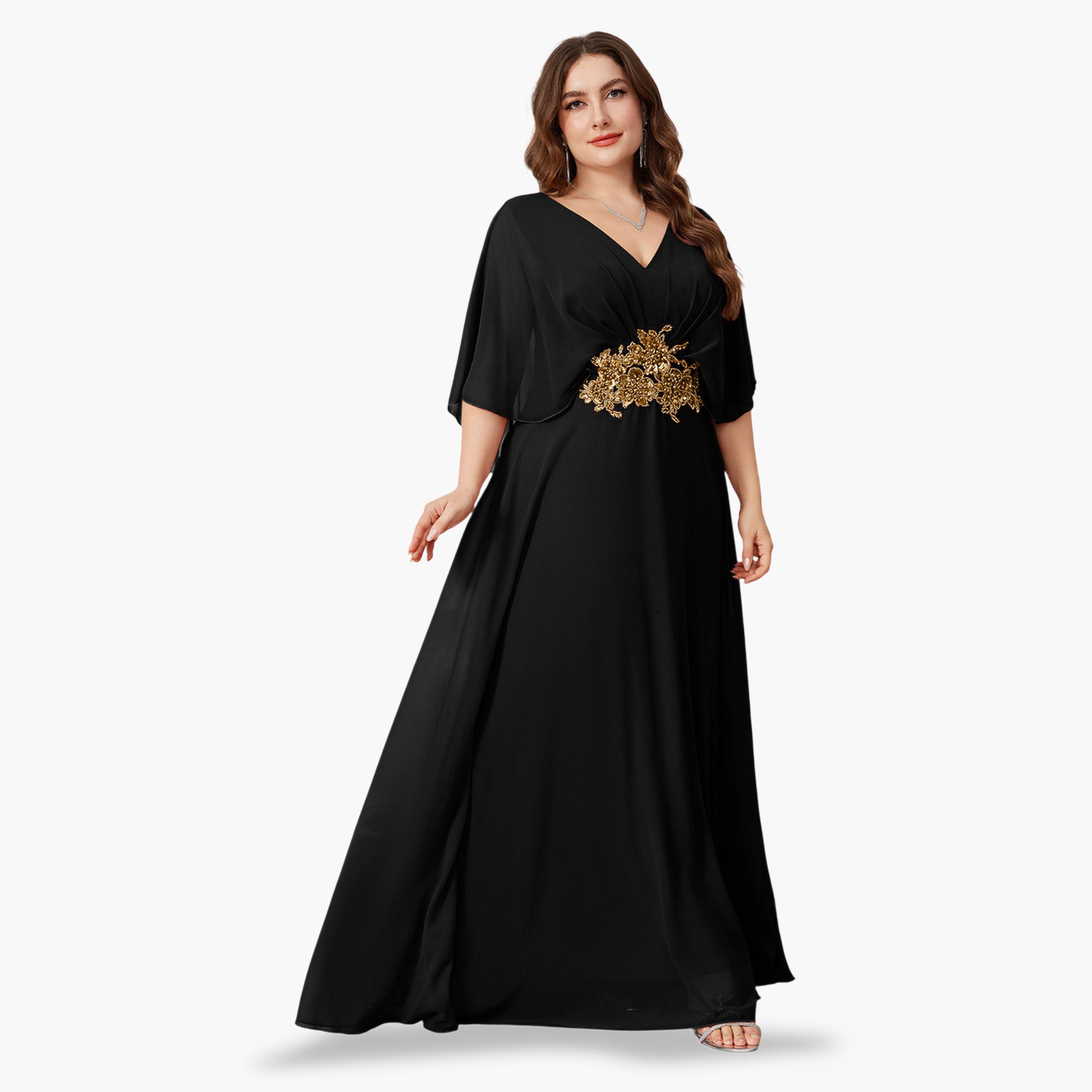 فستان بمقاس كبير بتطريز خرز عند الخصر-women-clothing-dresses-image-3