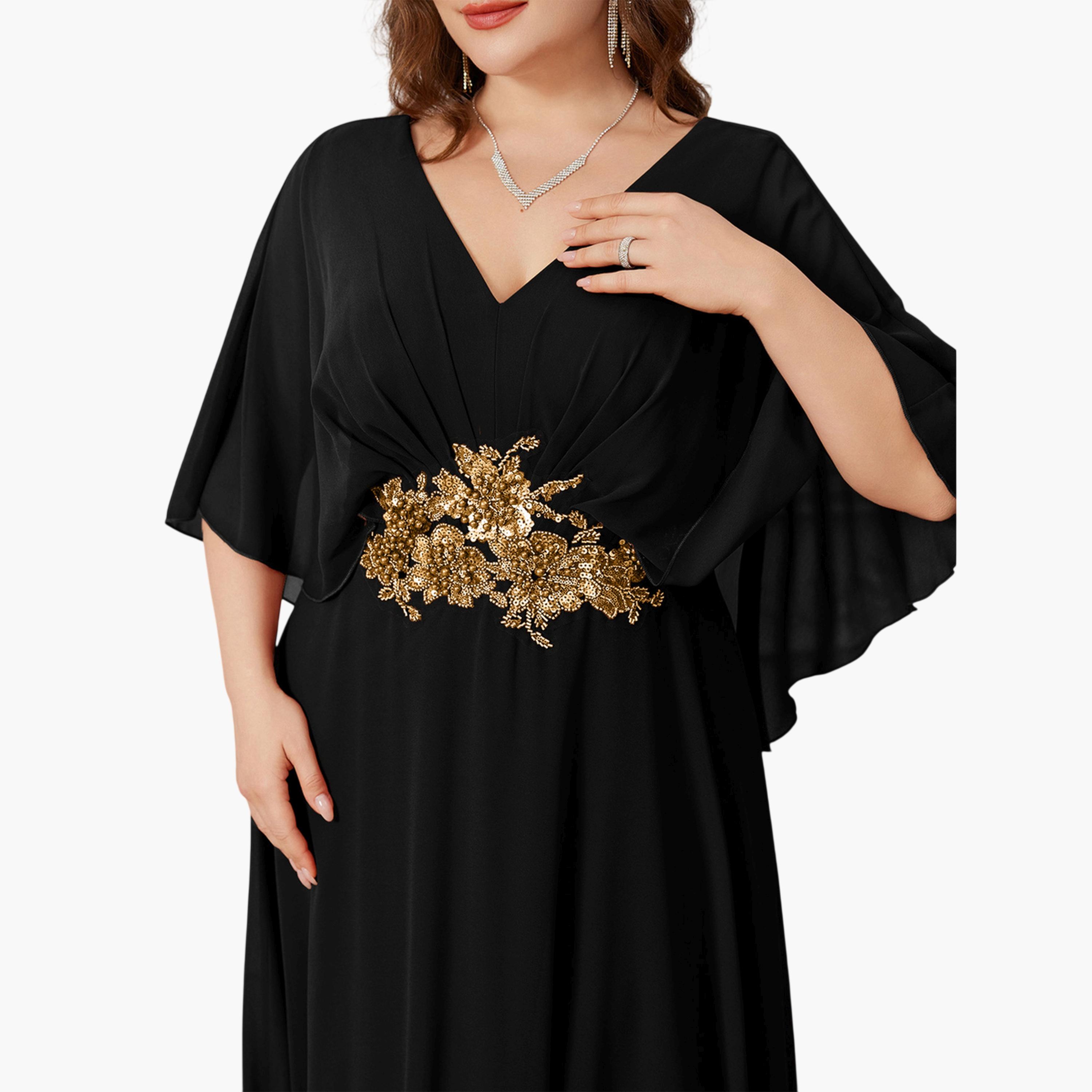 فستان بمقاس كبير بتطريز خرز عند الخصر-women-clothing-dresses-image-5