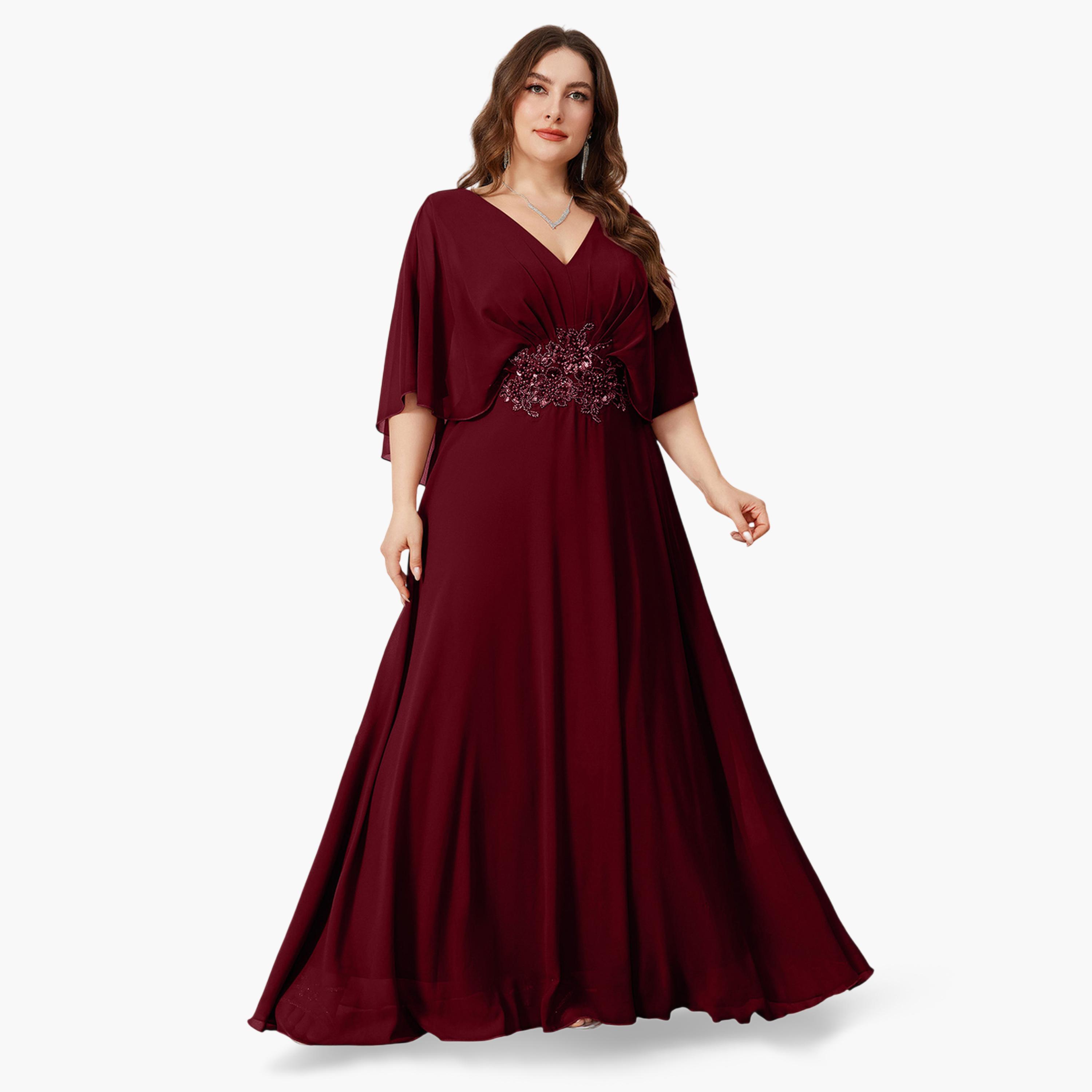 UNITHORSE X Styli Plus Size Burgundy Sequin Embellishment A-Line Maxi Dress-women-clothing-dresses-image-1