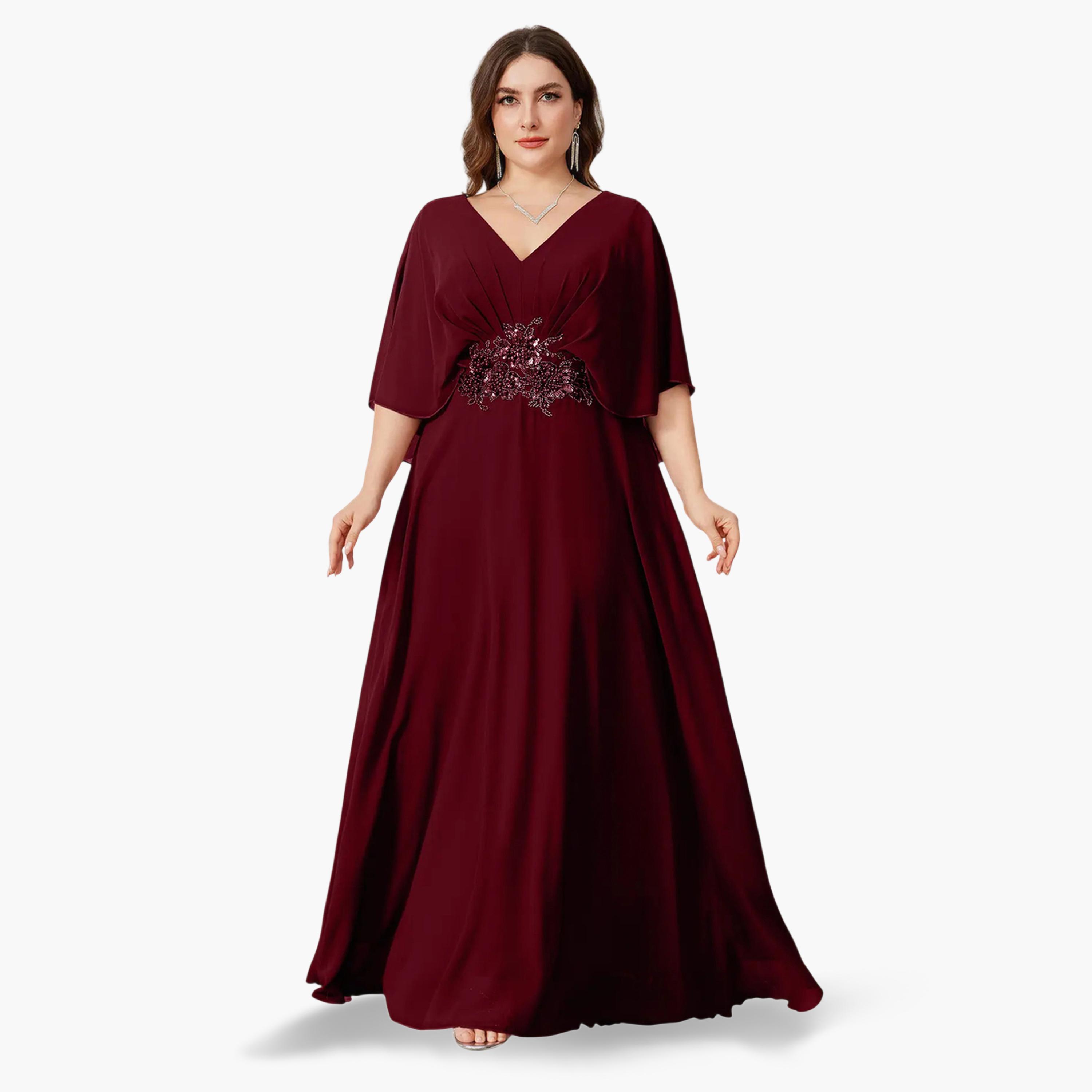 UNITHORSE X Styli Plus Size Burgundy Sequin Embellishment A-Line Maxi Dress-women-clothing-dresses-image-2
