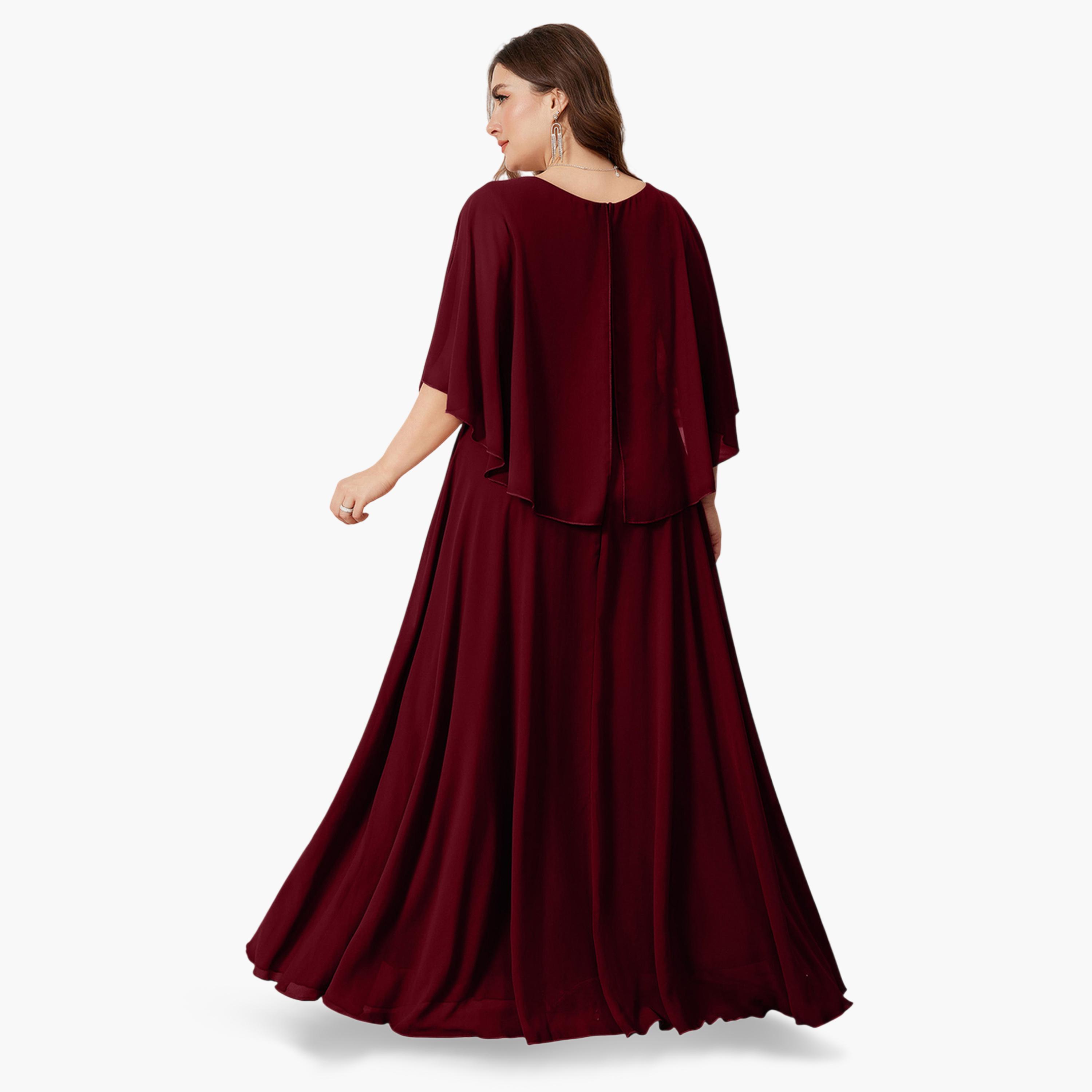 UNITHORSE X Styli Plus Size Burgundy Sequin Embellishment A-Line Maxi Dress-women-clothing-dresses-image-5