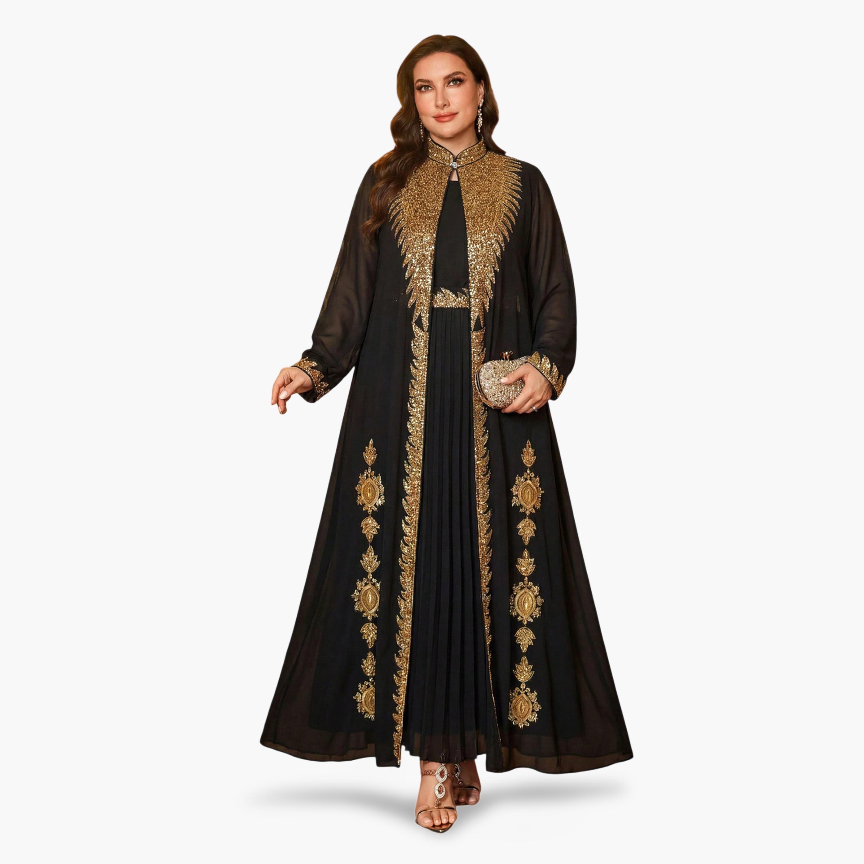 مجموعة من فستان وعباية مزينة بمقاس كبير-women-clothing-plussize-coordsets-image-1