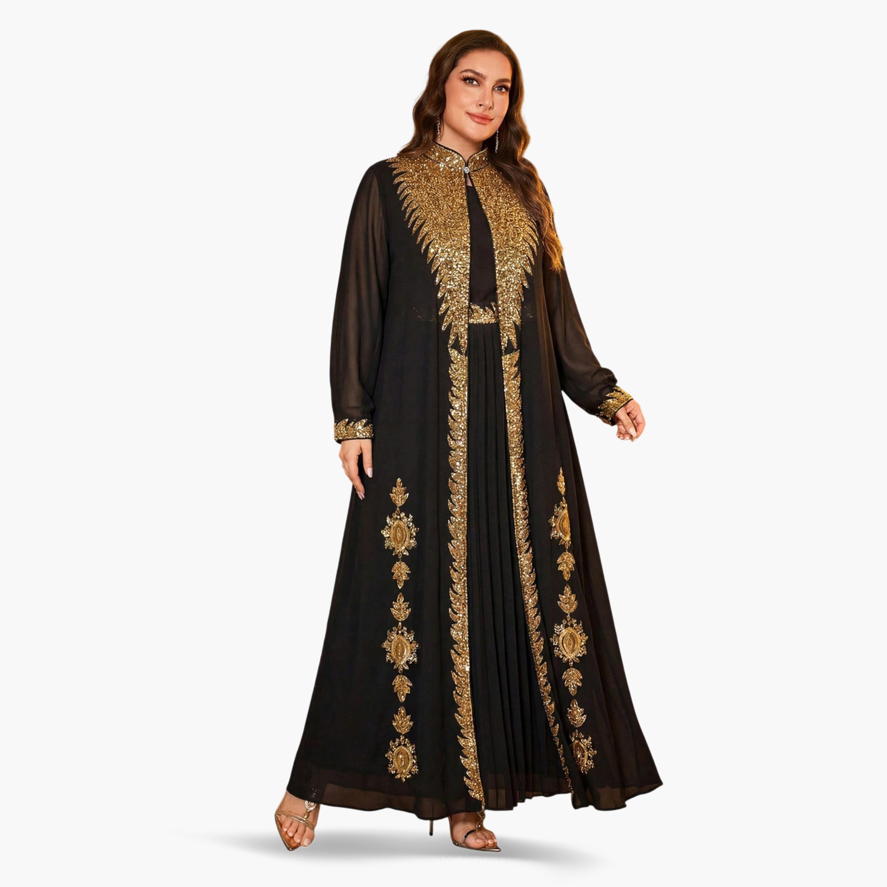 مجموعة من فستان وعباية مزينة بمقاس كبير-women-clothing-plussize-coordsets-image-2
