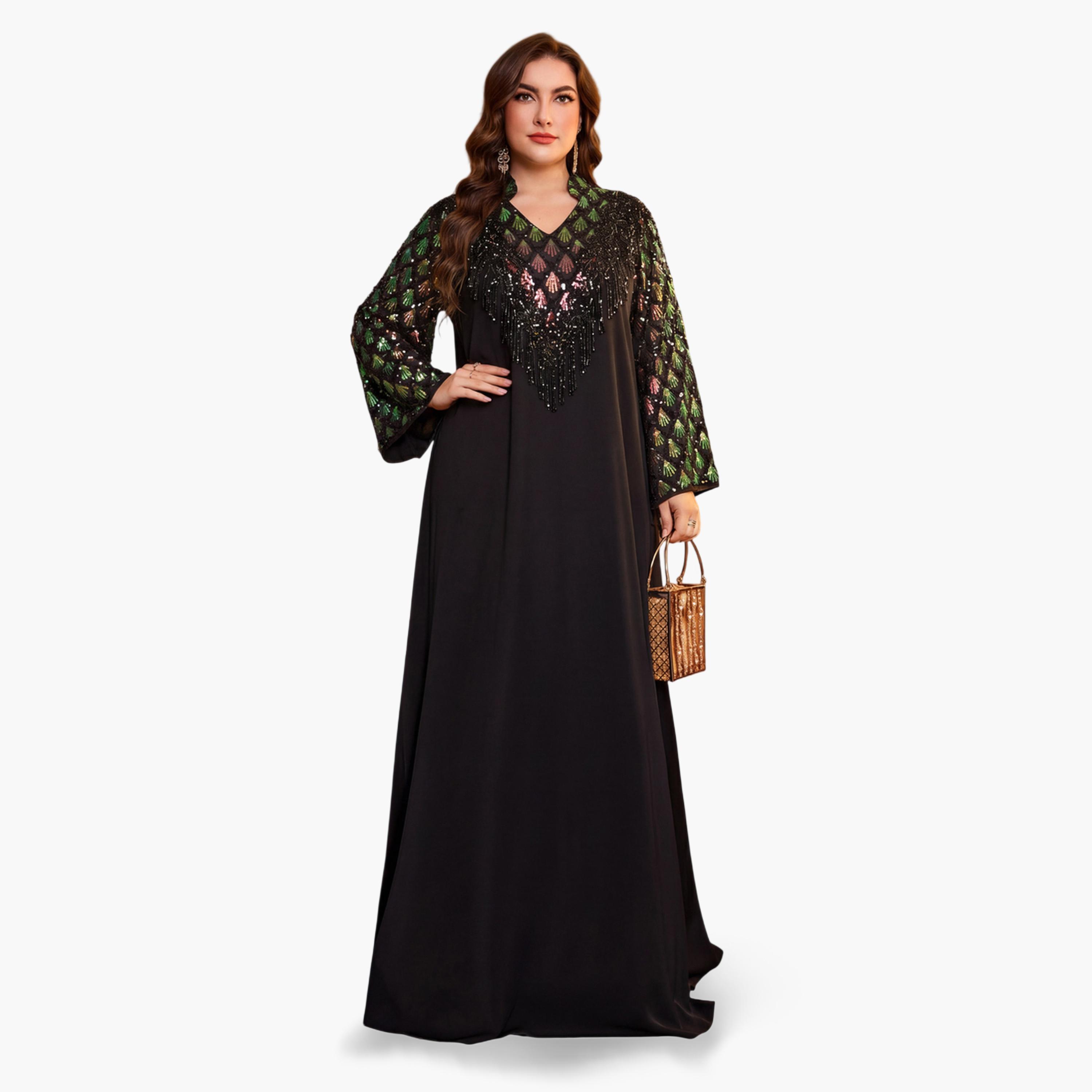 قفطان طويل بمقاس كبير ومزين بالخرز-women-arabicclothing-kaftan-image-1