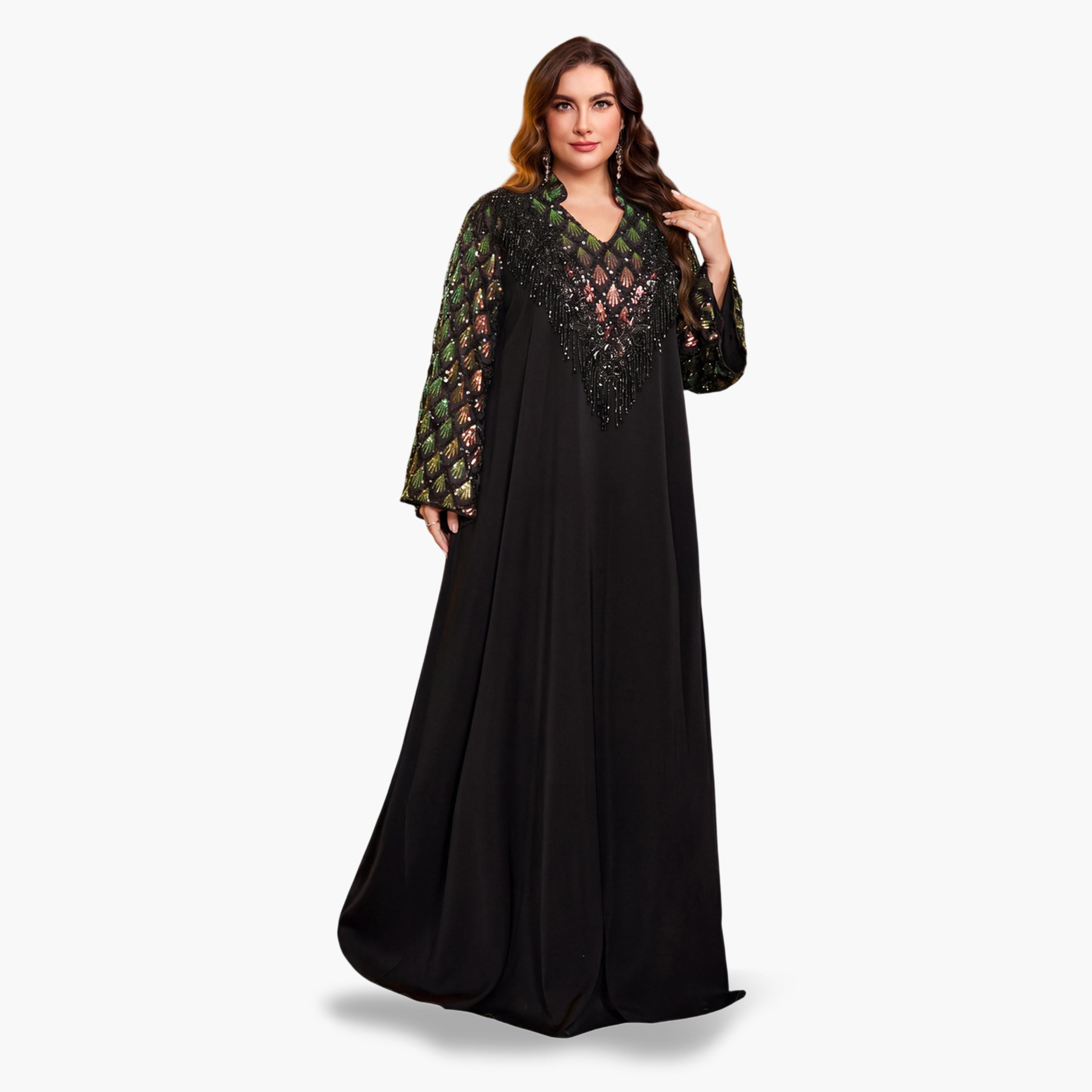 قفطان طويل بمقاس كبير ومزين بالخرز-women-arabicclothing-kaftan-image-2