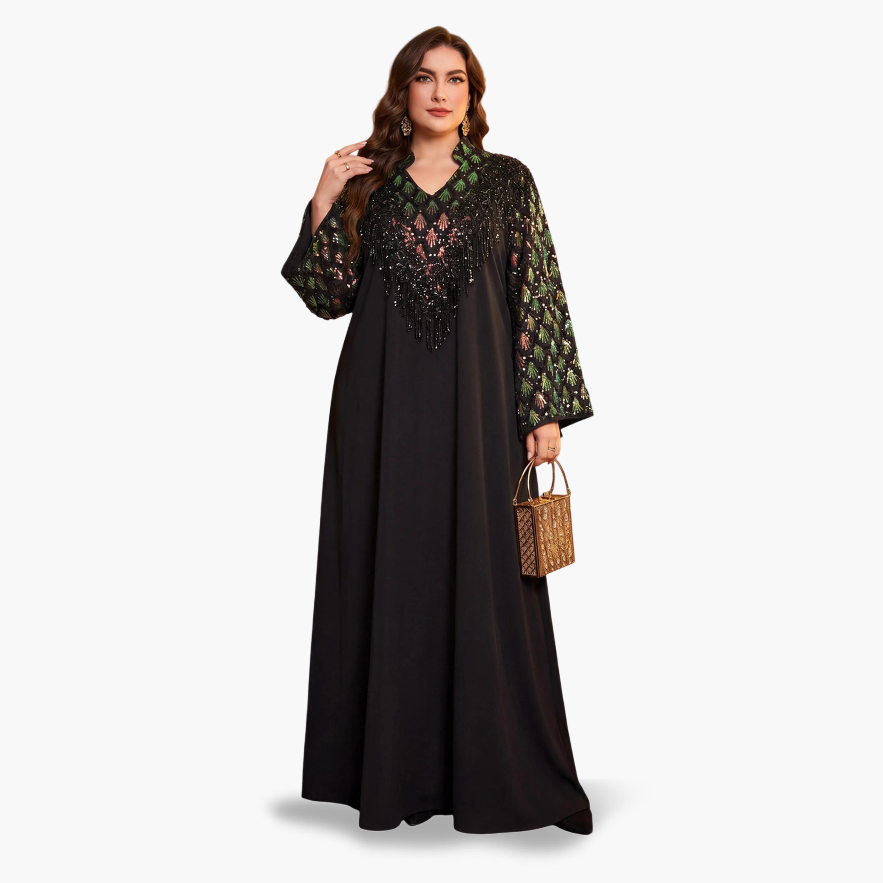 قفطان طويل بمقاس كبير ومزين بالخرز-women-arabicclothing-kaftan-image-3