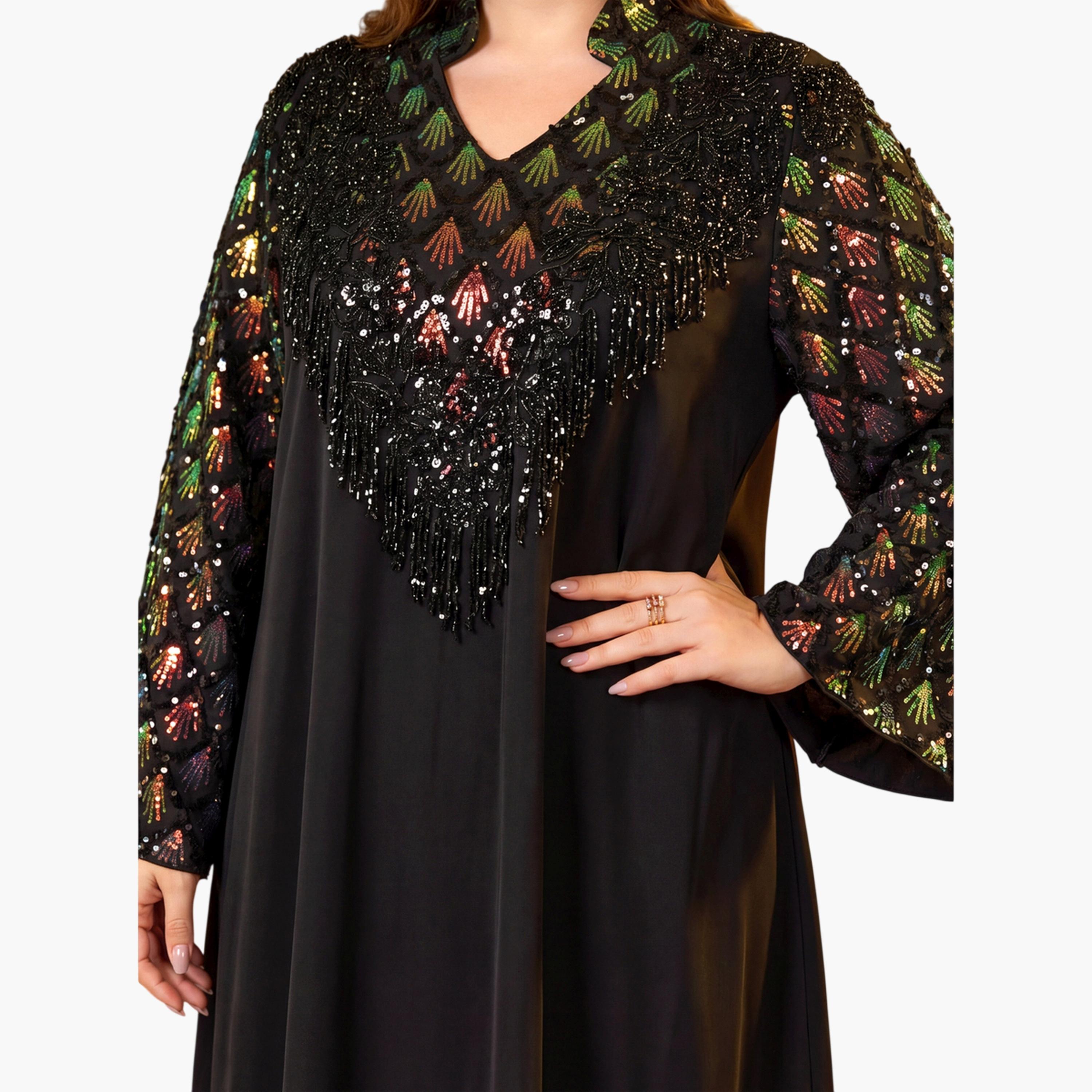 قفطان طويل بمقاس كبير ومزين بالخرز-women-arabicclothing-kaftan-image-5
