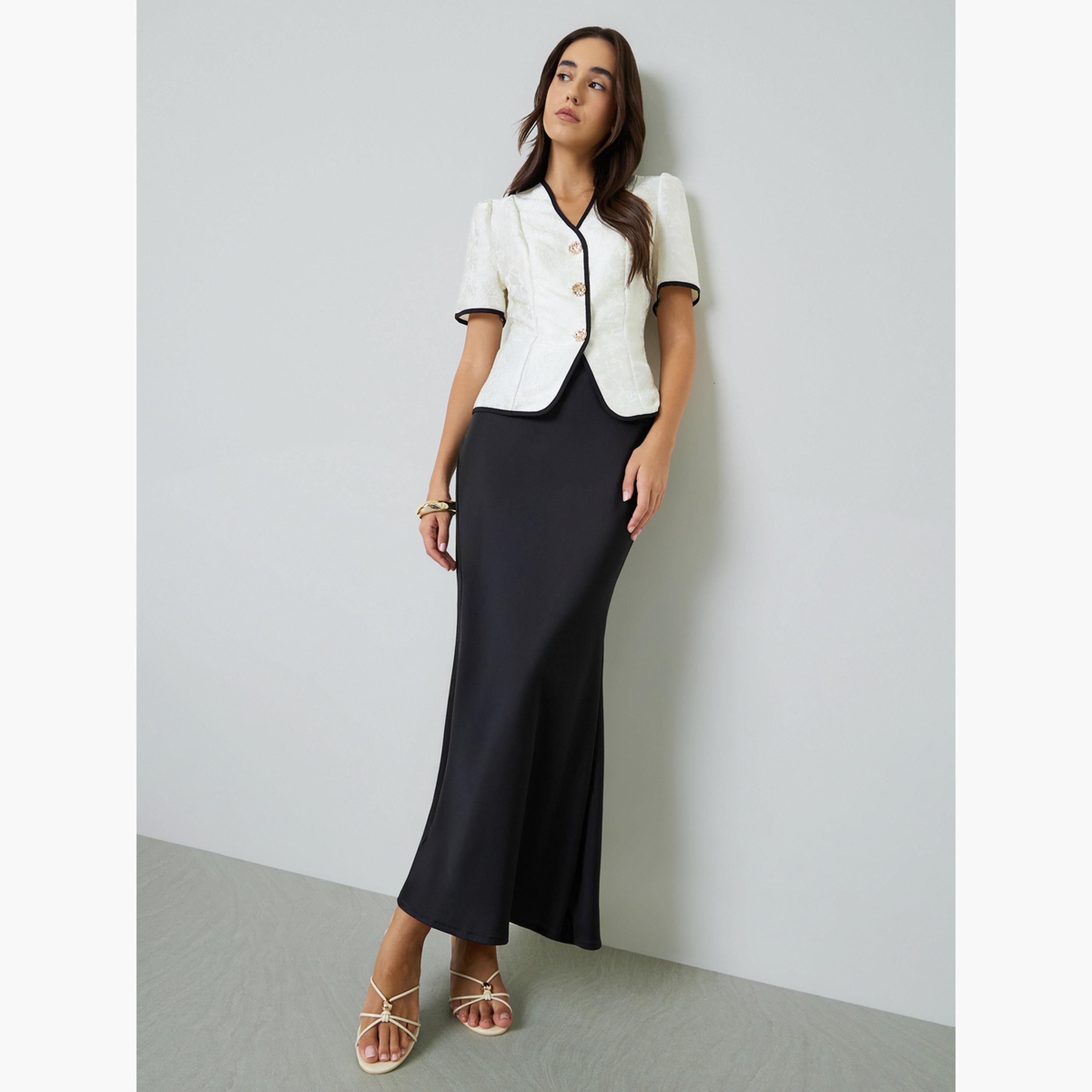 بلوزة بأكمام قصيرة وحواف سوداء بيج-women-clothing-shirtsandblouses-blouses-image-2