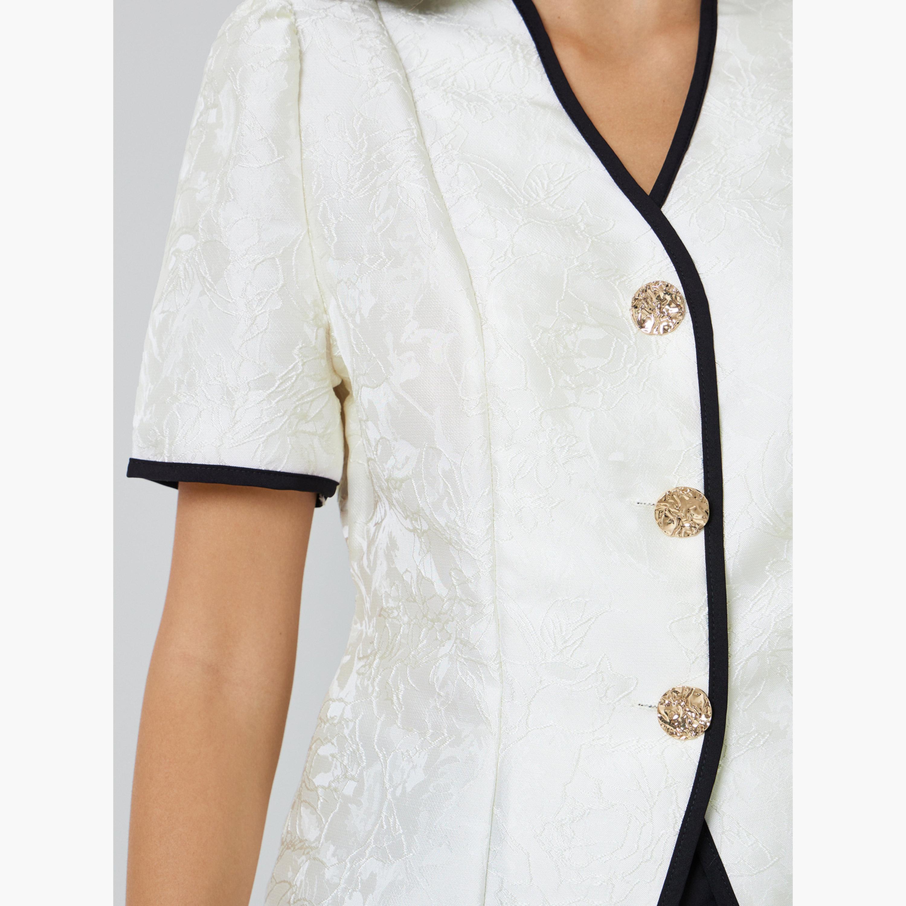 بلوزة بأكمام قصيرة وحواف سوداء بيج-women-clothing-shirtsandblouses-blouses-image-5