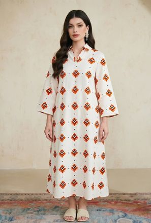 فستان قفطان بطبعة جرافيك وأكمام طويلة-women-arabicclothing-kaftan-image-1