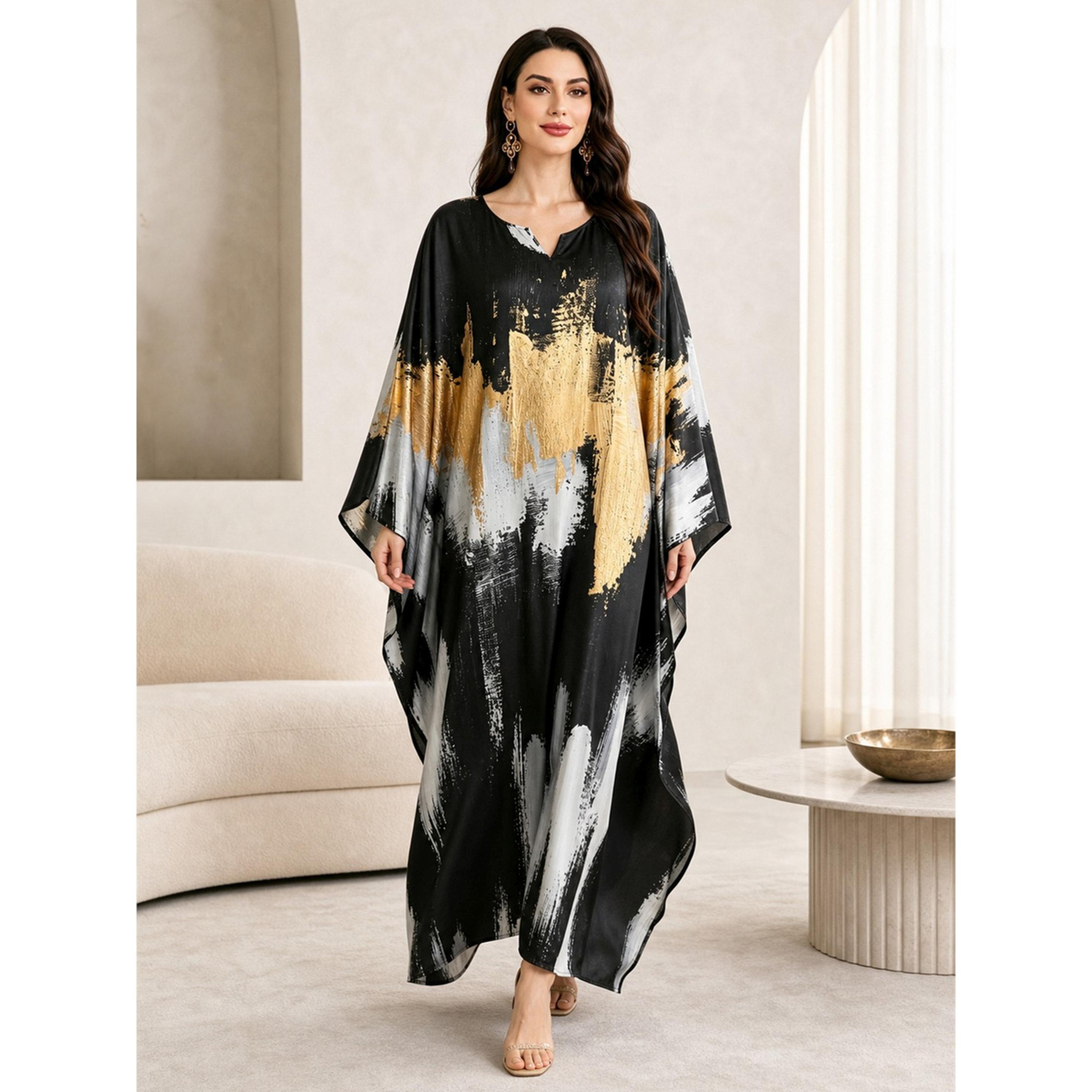 Take Two Multi-Color Batwing Sleeves Color Block Kaftan-women-arabicclothing-kaftan-image-1