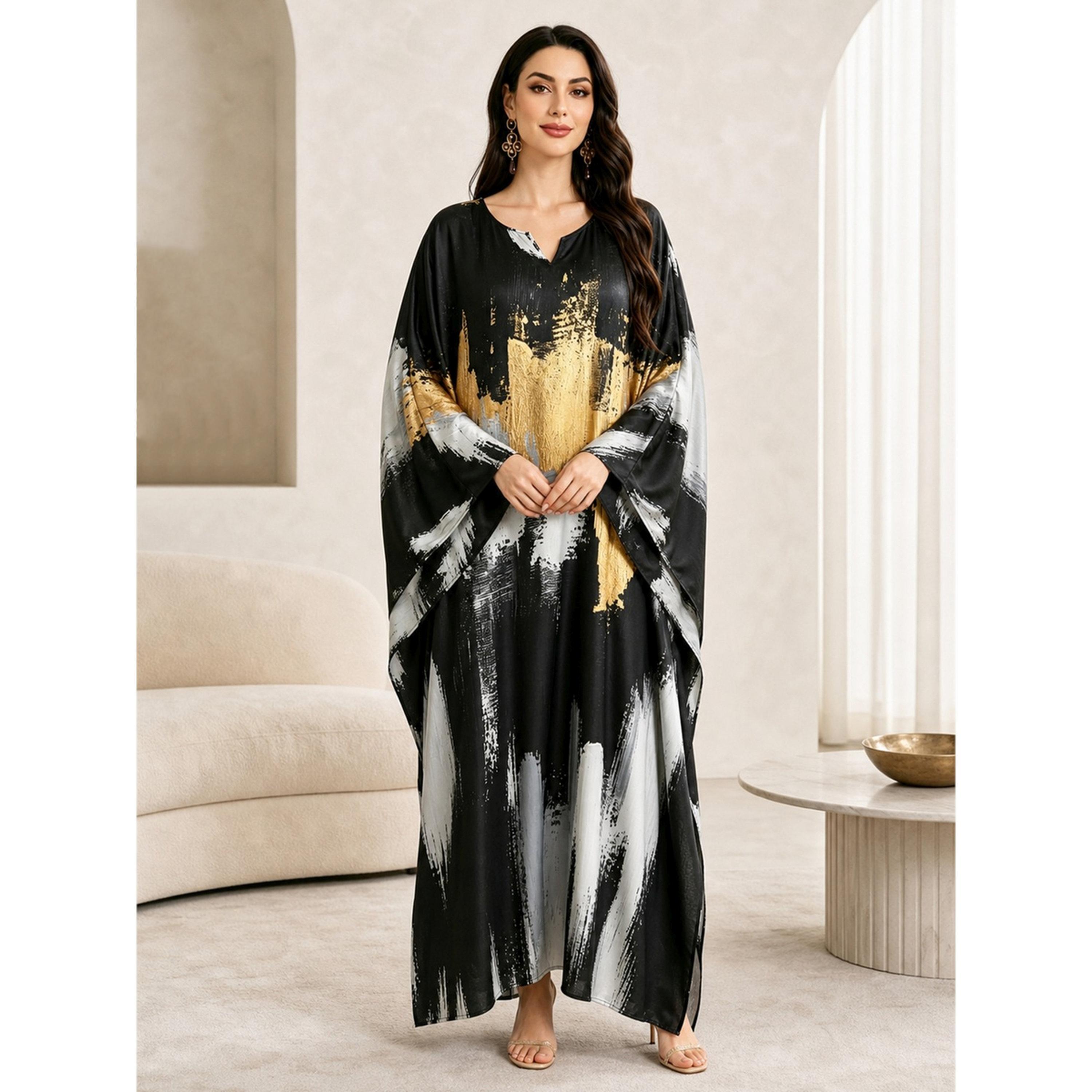 Take Two Multi-Color Batwing Sleeves Color Block Kaftan-women-arabicclothing-kaftan-image-2