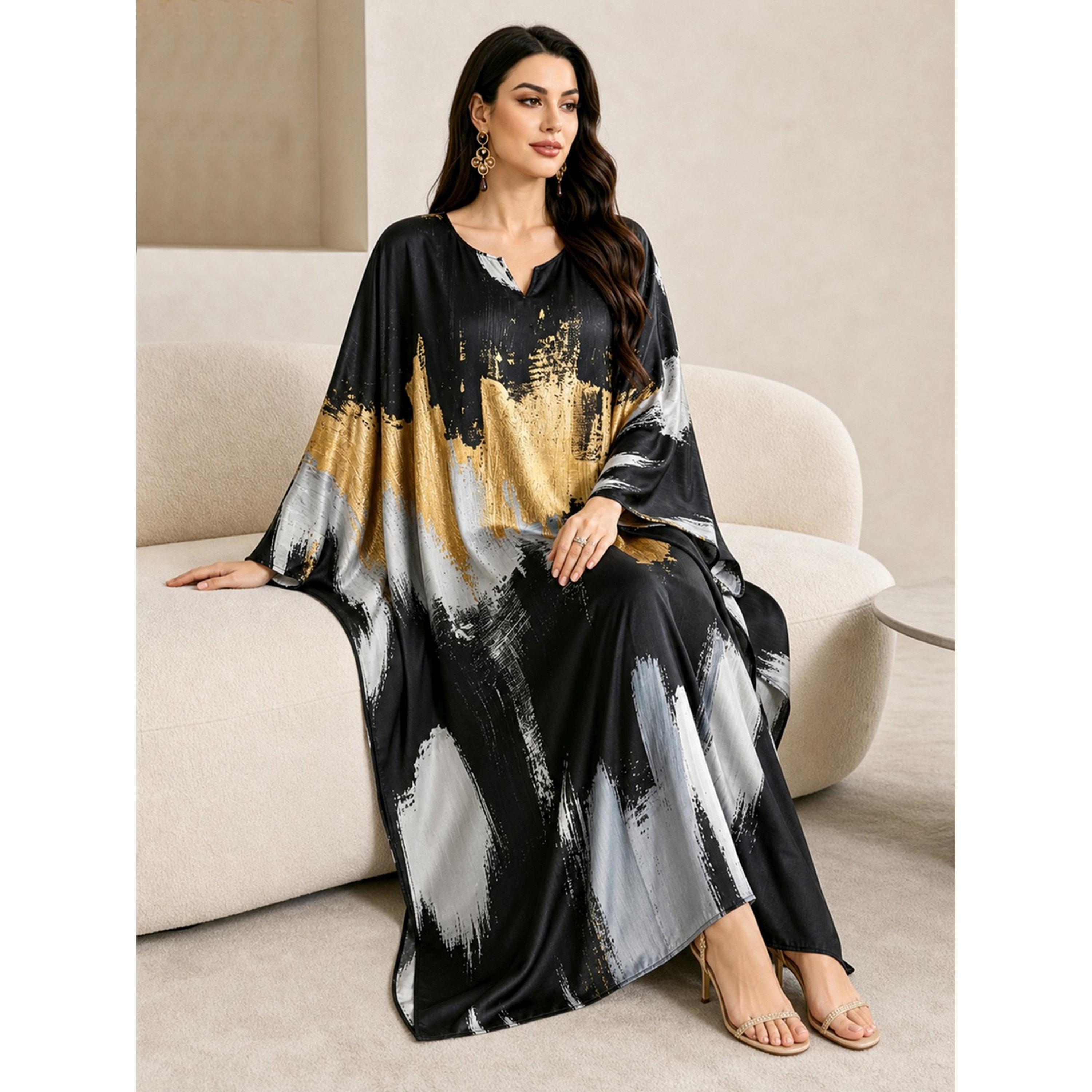 Take Two Multi-Color Batwing Sleeves Color Block Kaftan-women-arabicclothing-kaftan-image-3