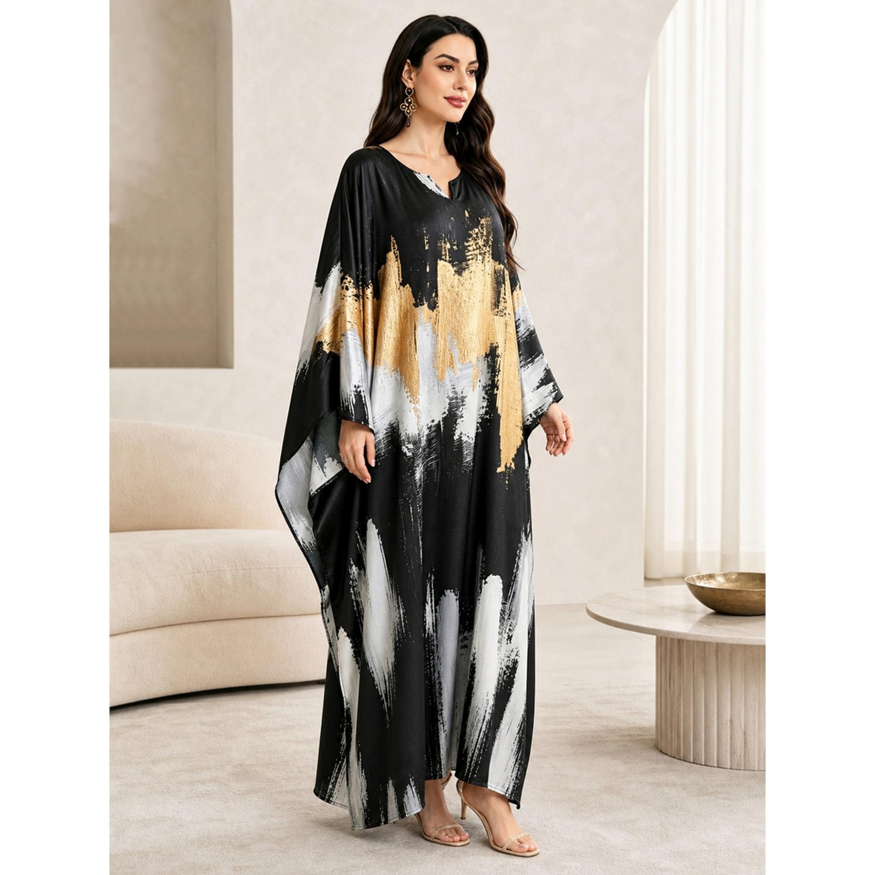Take Two Multi-Color Batwing Sleeves Color Block Kaftan-women-arabicclothing-kaftan-image-4