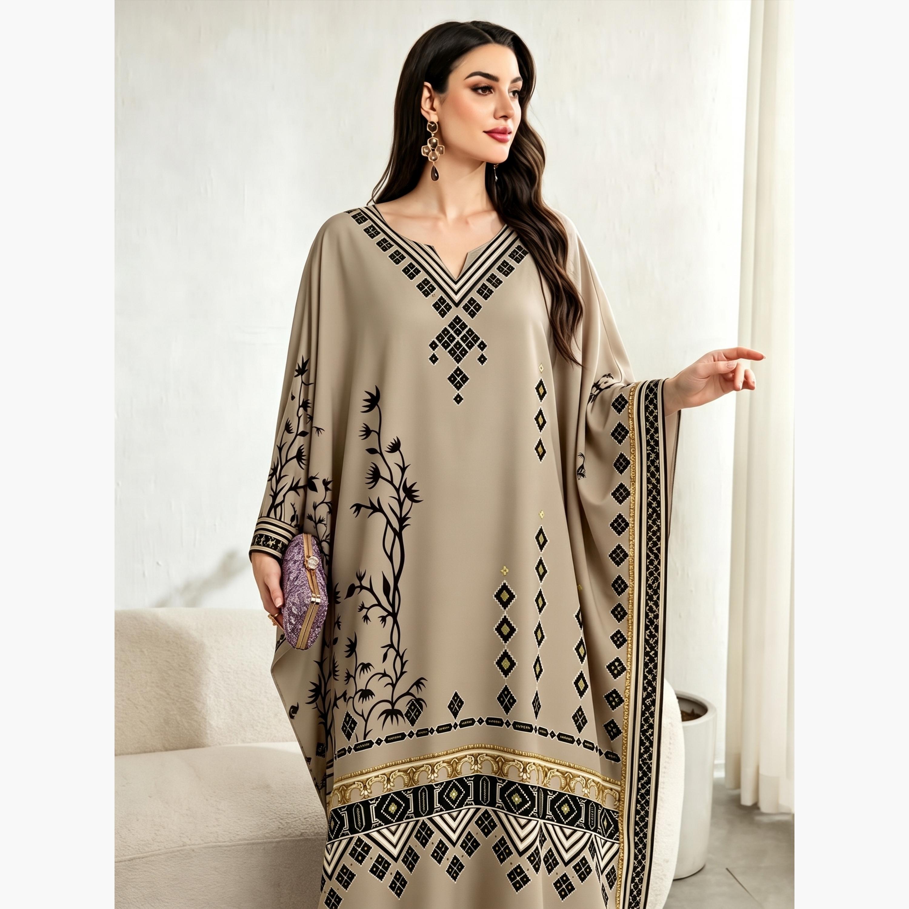 Take Two Brown Graphic Print Batwing Sleeves Kaftan-women-arabicclothing-kaftan-image-5