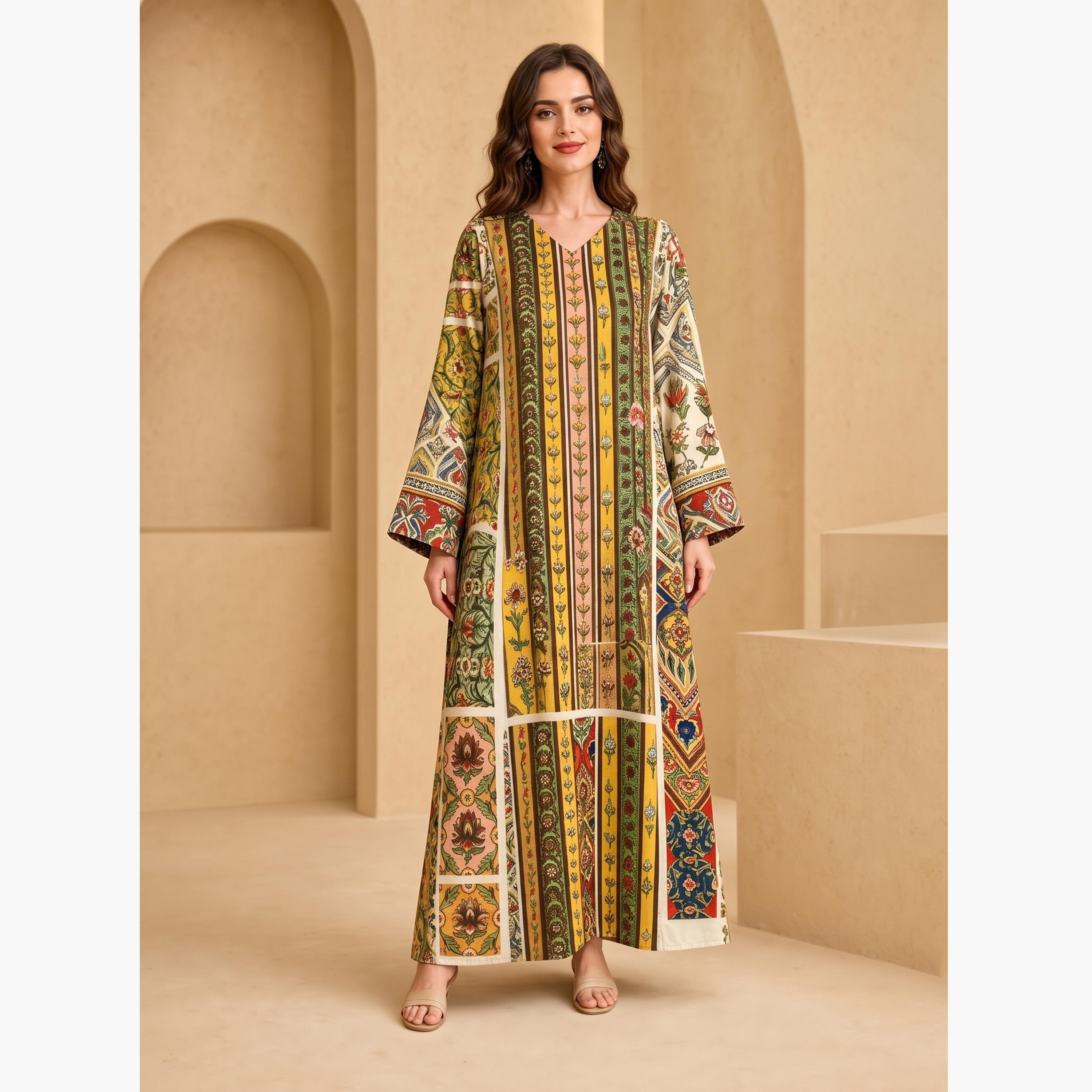 Take Two Copper V Neck Graphic Print Jalabiya-women-arabicclothing-jalabiyas-image-1
