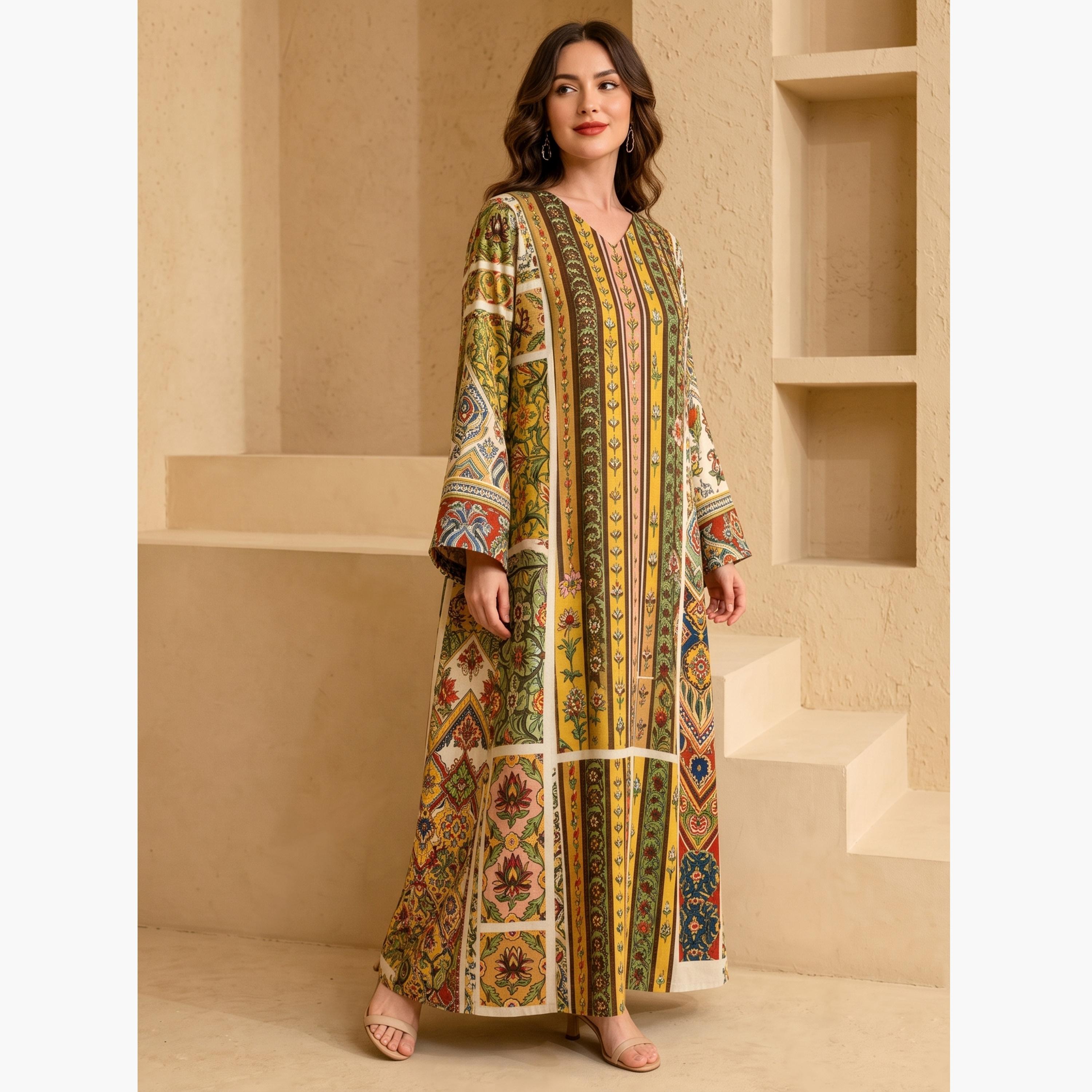 Take Two Copper V Neck Graphic Print Jalabiya-women-arabicclothing-jalabiyas-image-2