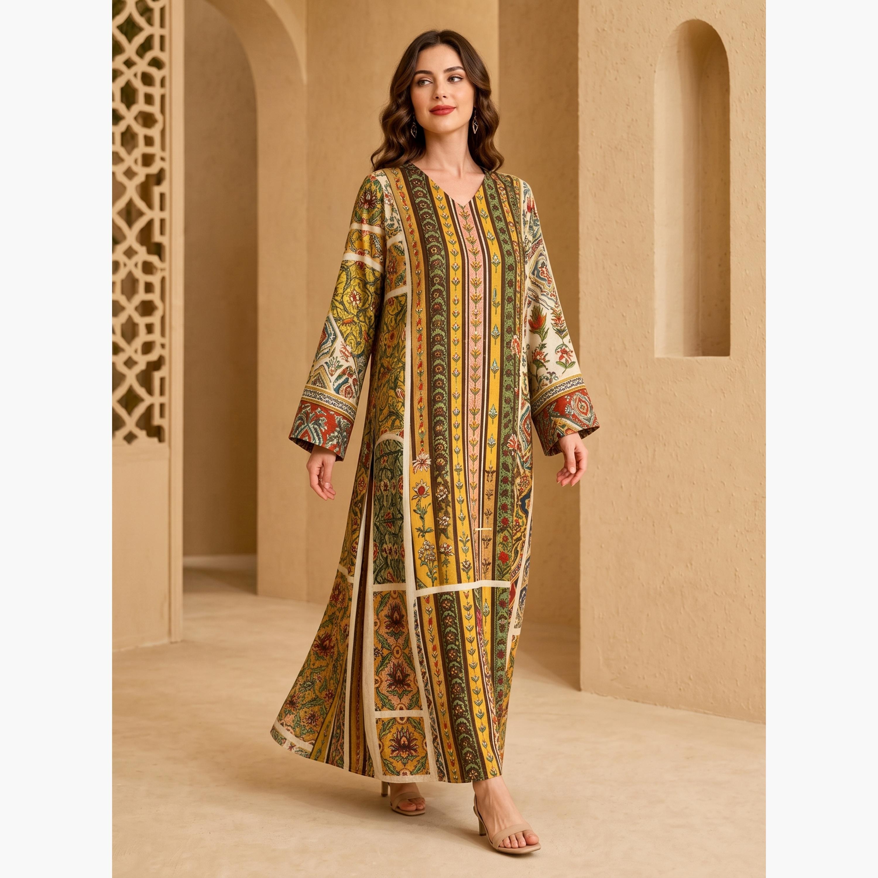 Take Two Copper V Neck Graphic Print Jalabiya-women-arabicclothing-jalabiyas-image-3