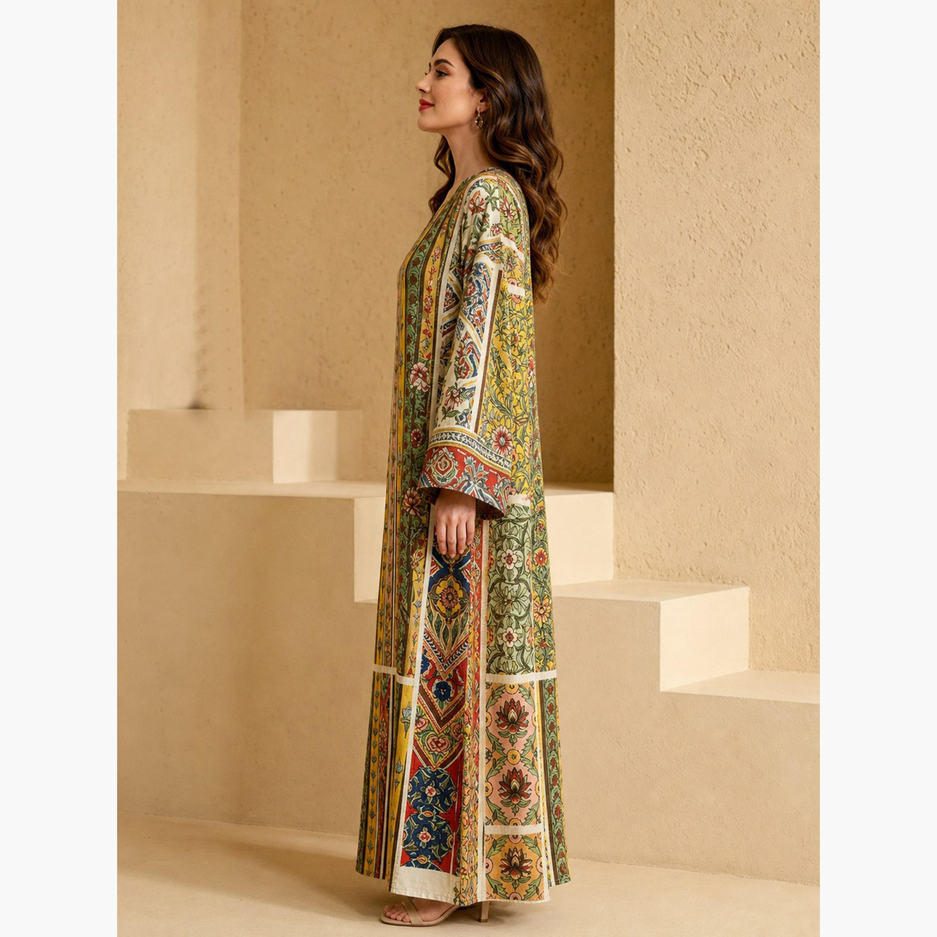 Take Two Copper V Neck Graphic Print Jalabiya-women-arabicclothing-jalabiyas-image-4