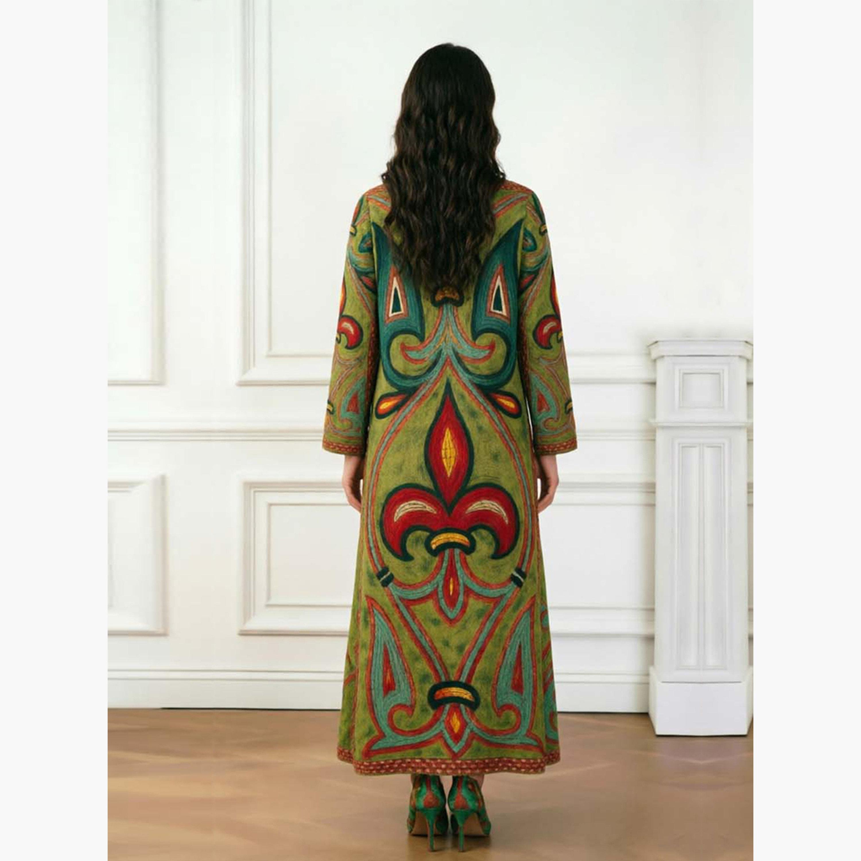 Take Two Olive V Neck Graphic Print Jalabiya-women-arabicclothing-jalabiyas-image-4