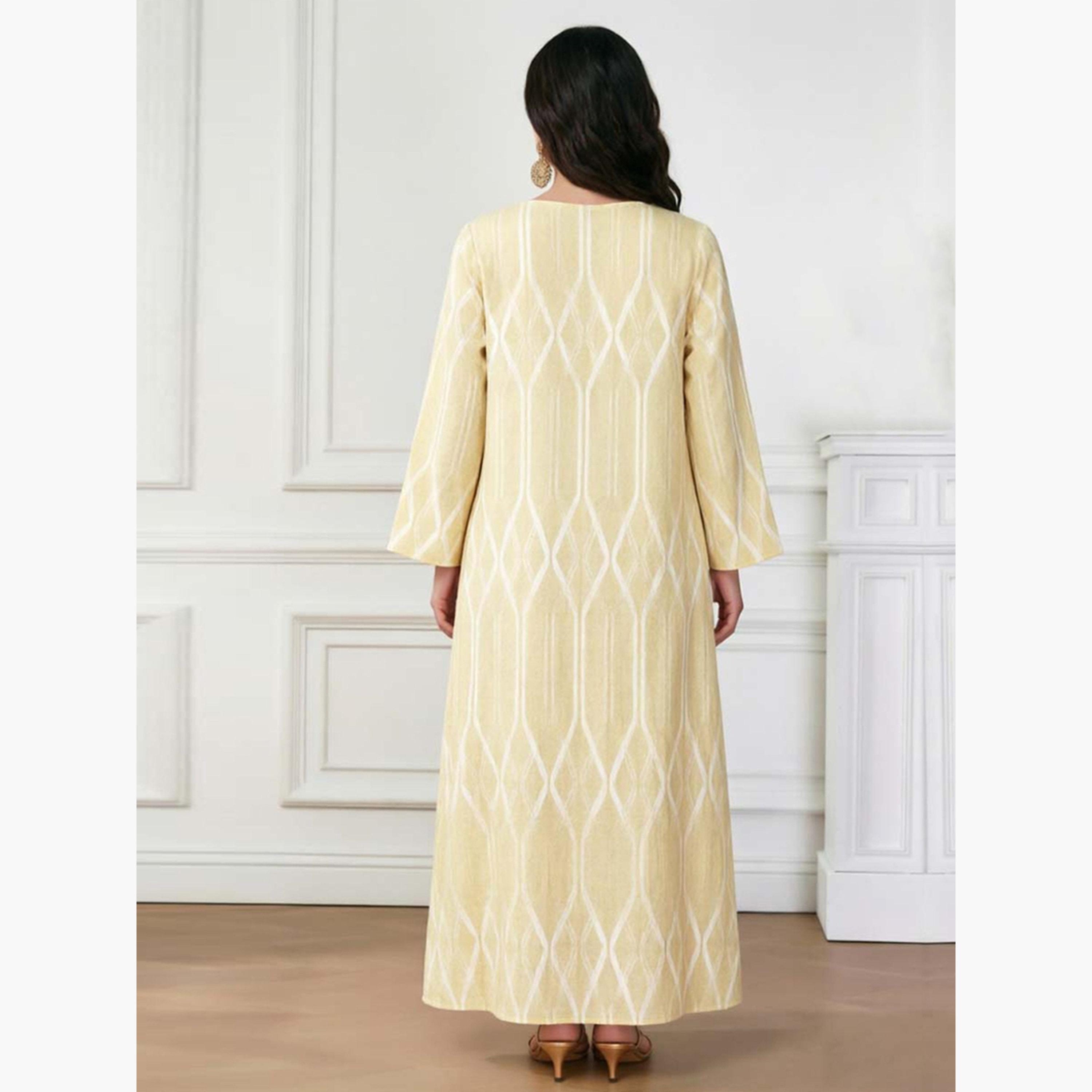 Take Two Yellow V Neck Geometric Print Jalabiya-women-arabicclothing-jalabiyas-image-4