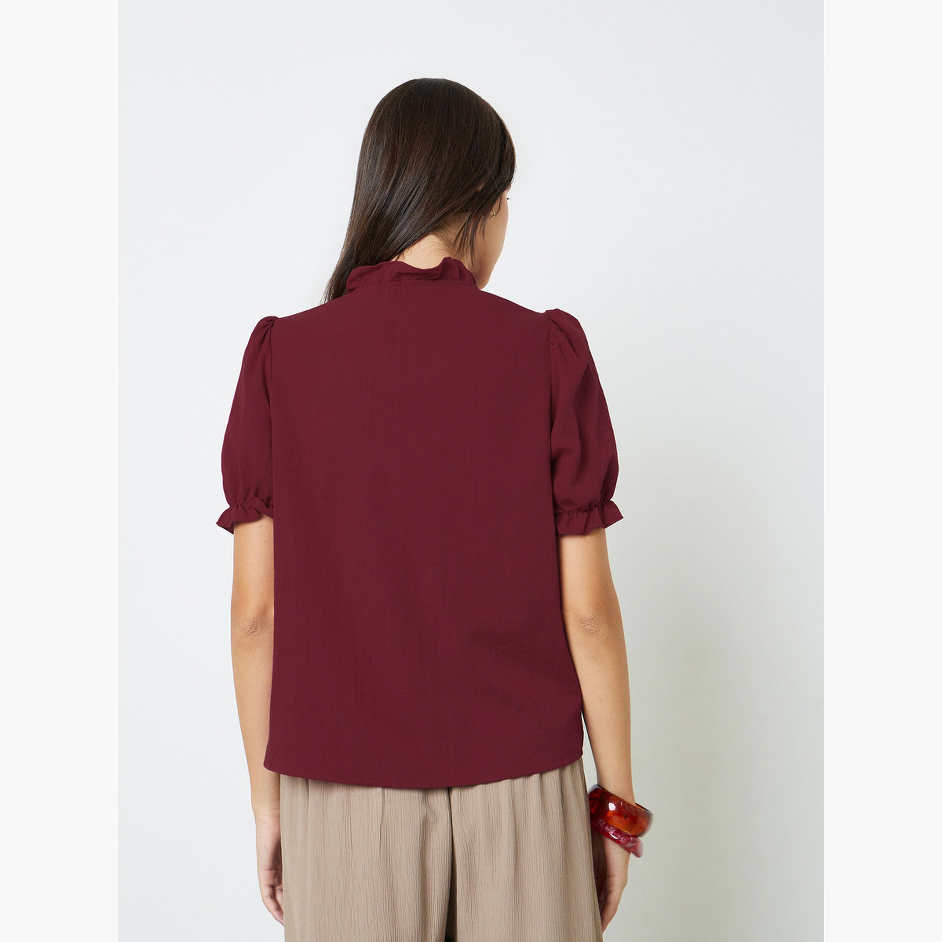 Take Two Maroon Embroidered Ruffled Neck Shirt-women-clothing-shirtsandblouses-shirts-image-3