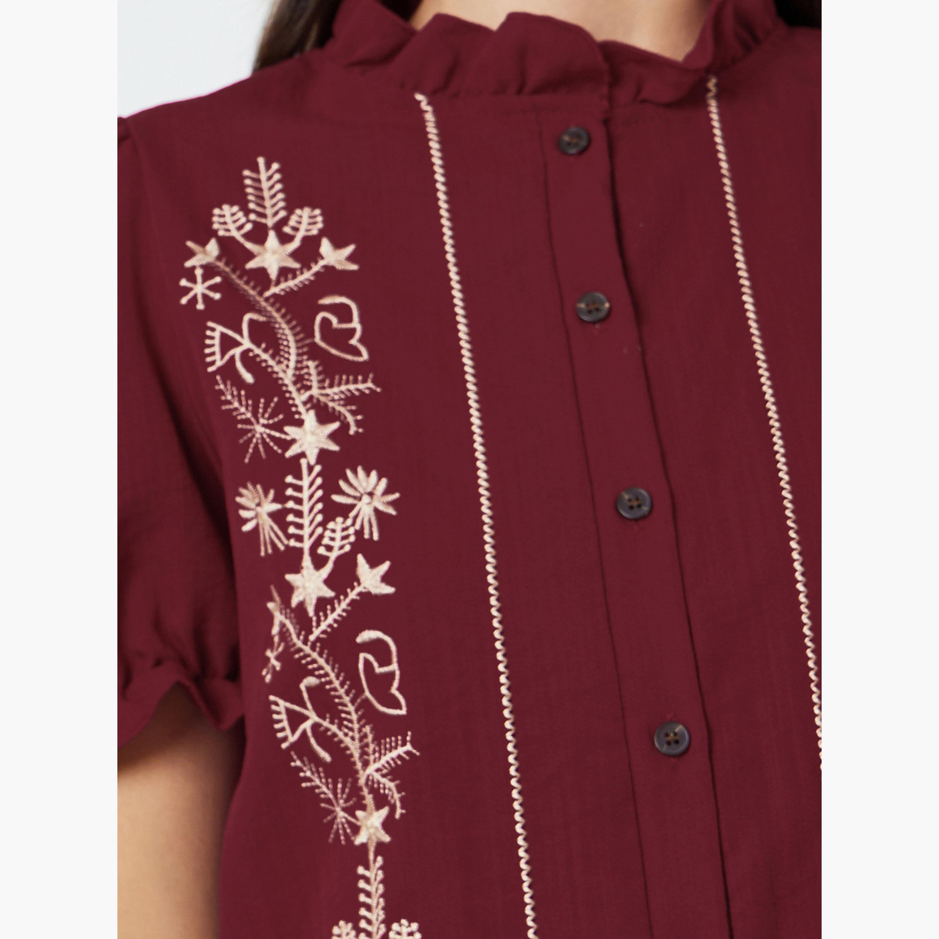 Take Two Maroon Embroidered Ruffled Neck Shirt-women-clothing-shirtsandblouses-shirts-image-5