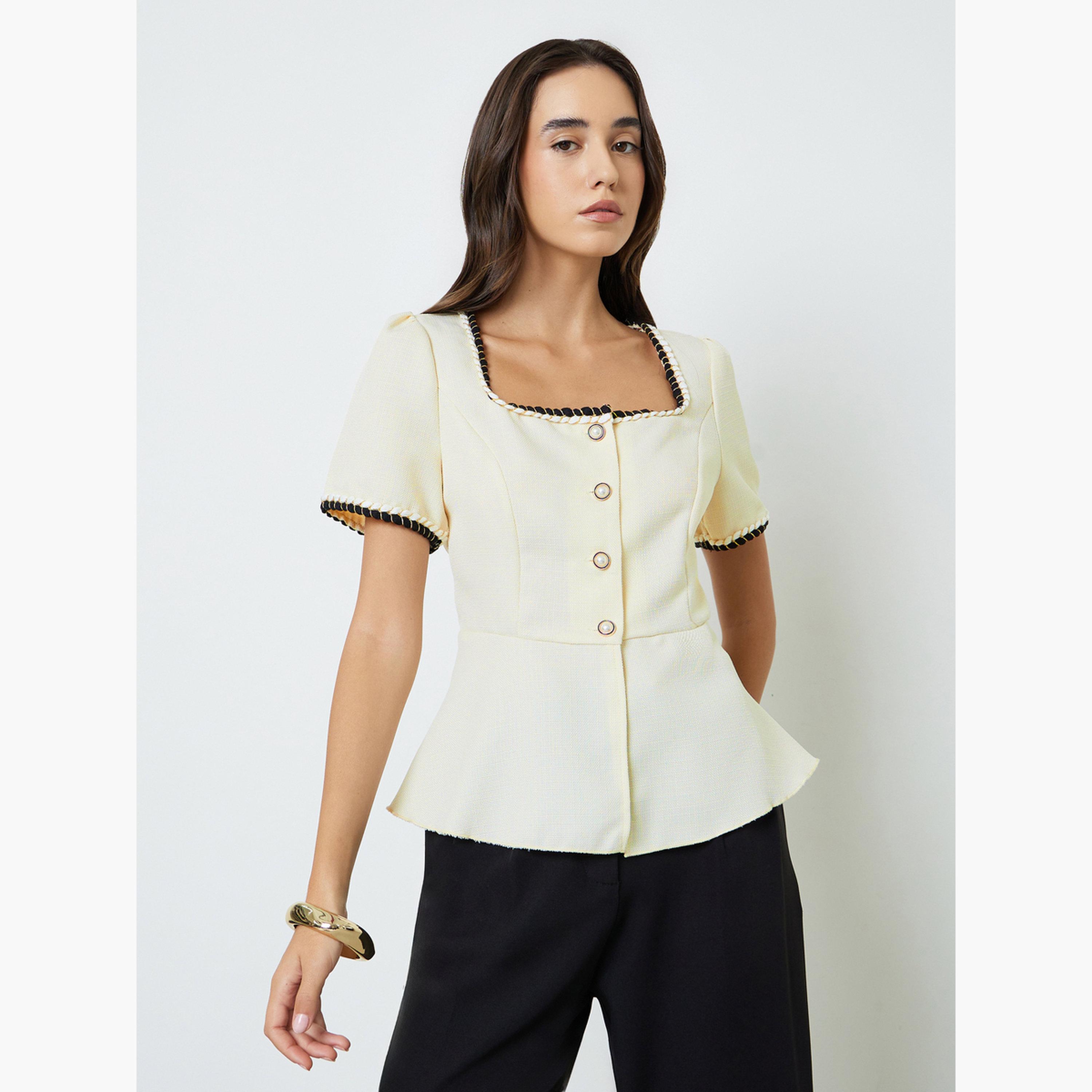 Take Two Beige Short Sleeve Peplum Top-women-clothing-shirtsandblouses-blouses-image-1