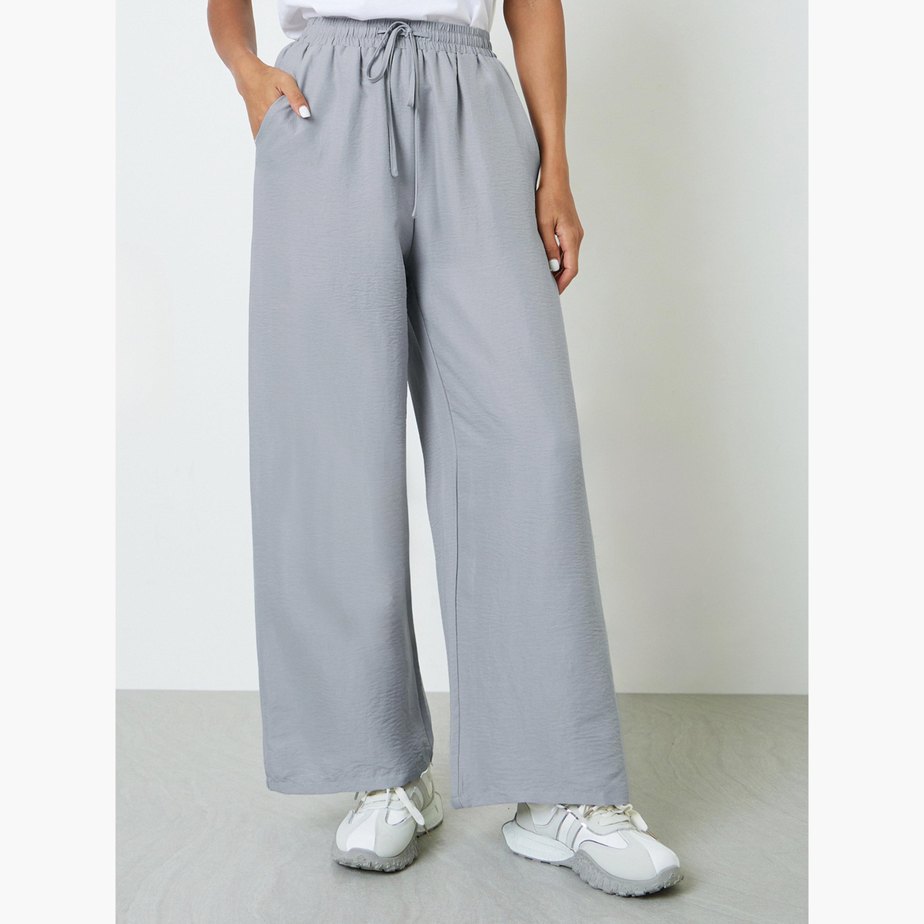 Take Two Grey Wide-Leg Palazzo Pants with Drawstring Waist-women-clothing-joggers-image-1