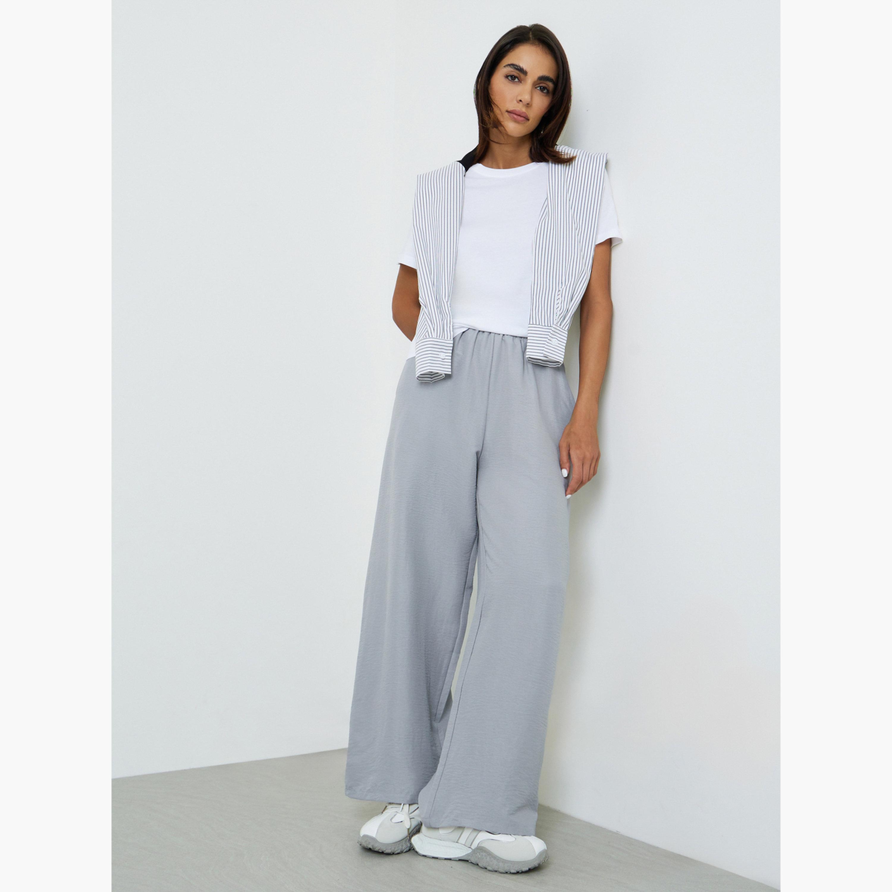 Take Two Grey Wide-Leg Palazzo Pants with Drawstring Waist-women-clothing-joggers-image-2