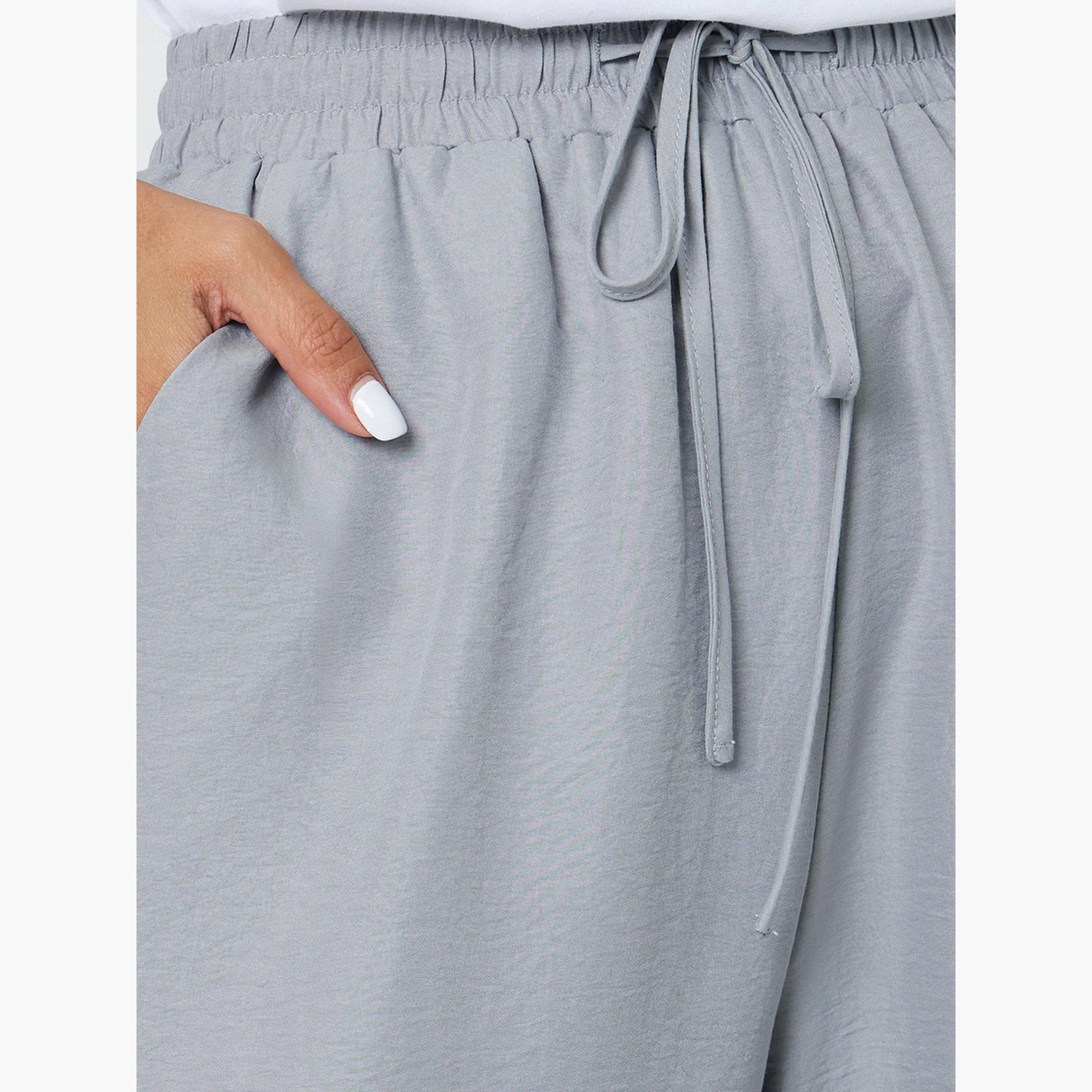 Take Two Grey Wide-Leg Palazzo Pants with Drawstring Waist-women-clothing-joggers-image-3