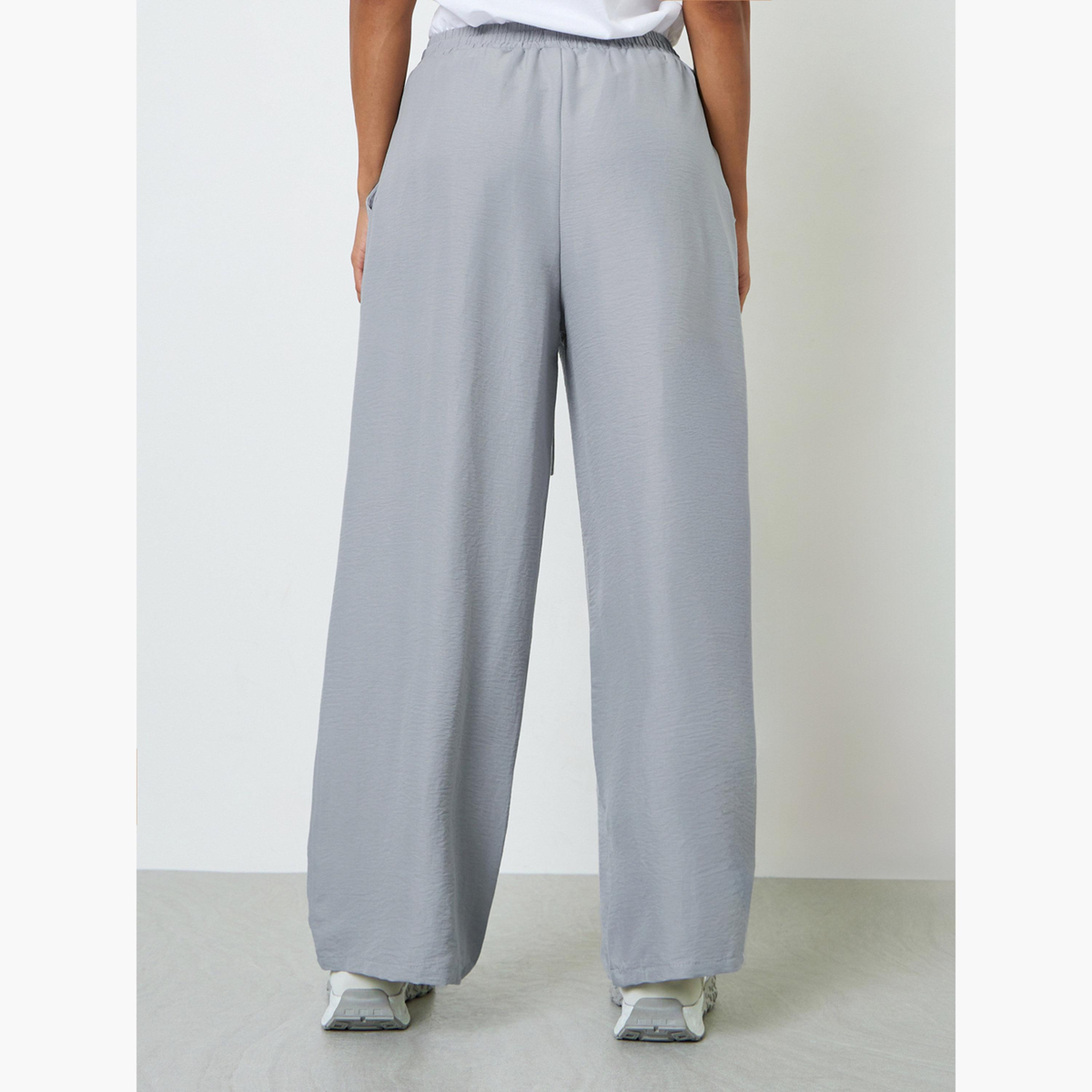 Take Two Grey Wide-Leg Palazzo Pants with Drawstring Waist-women-clothing-joggers-image-4