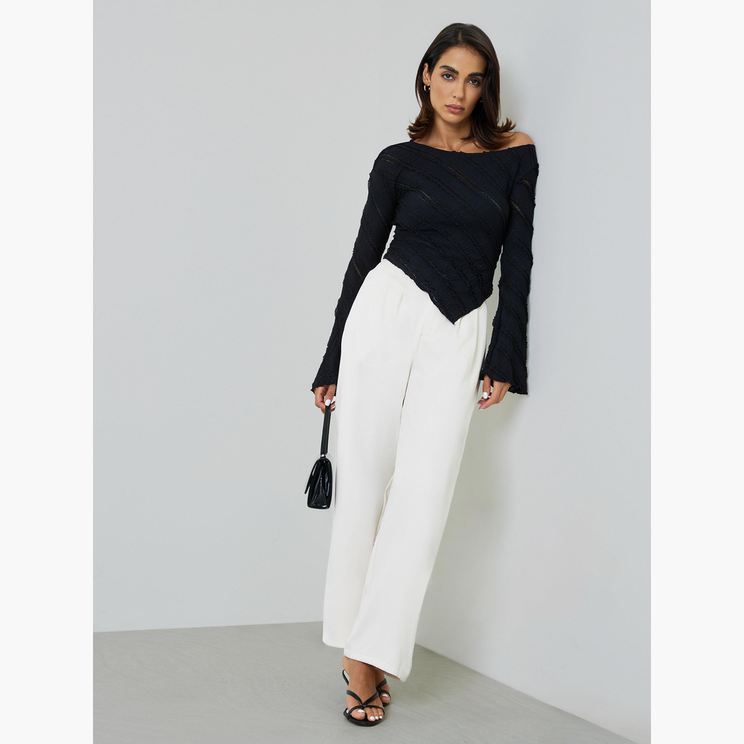 بنطال بكسرات وأرجل واسعة باللون البيج-women-clothing-trousers-image-2