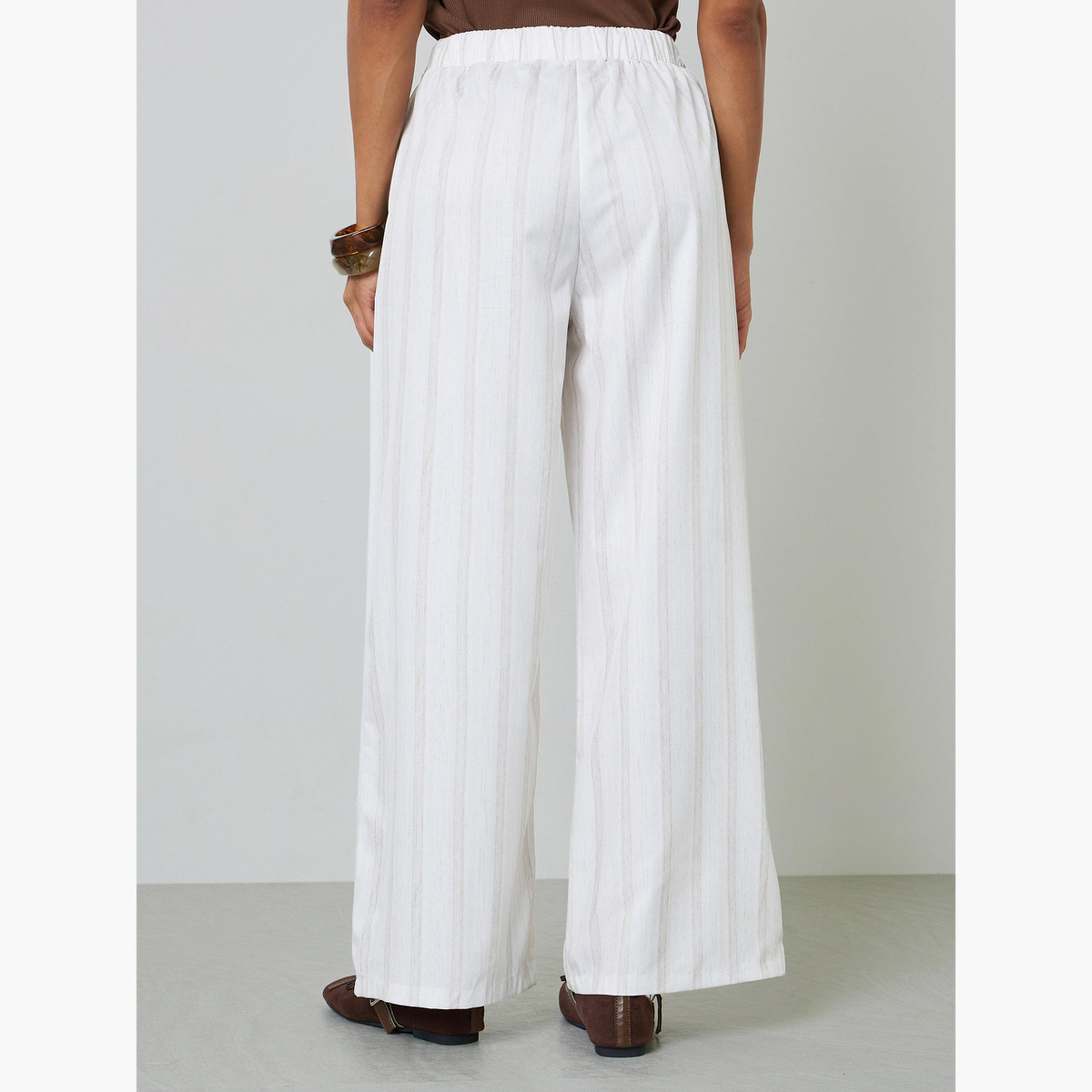 Take Two Beige Striped Wide-Leg Trousers with Drawstring Waist-women-clothing-joggers-image-4