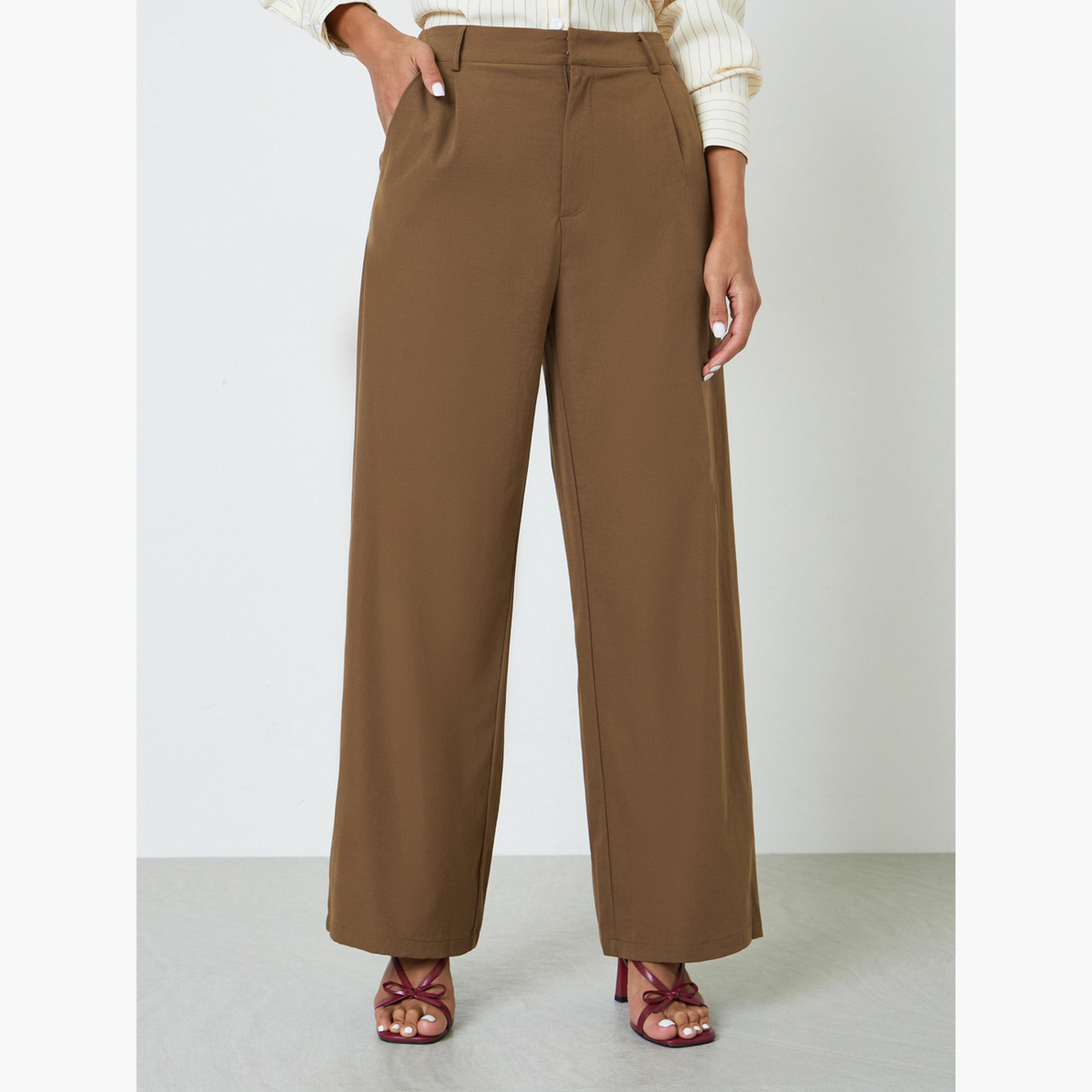 Take Two Coffee Brown Wide Leg Trousers-women-clothing-trousers-image-1