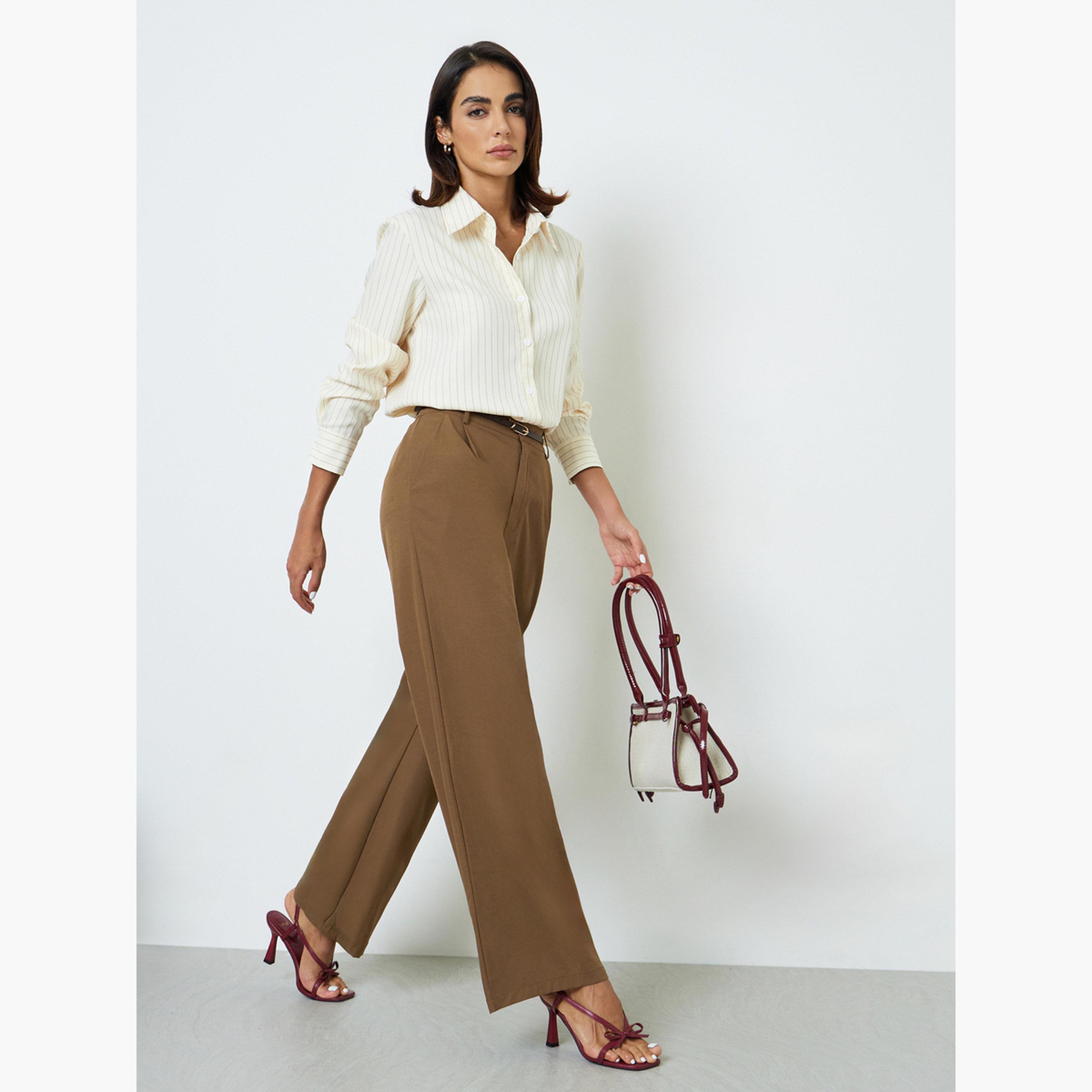 Take Two Coffee Brown Wide Leg Trousers-women-clothing-trousers-image-2