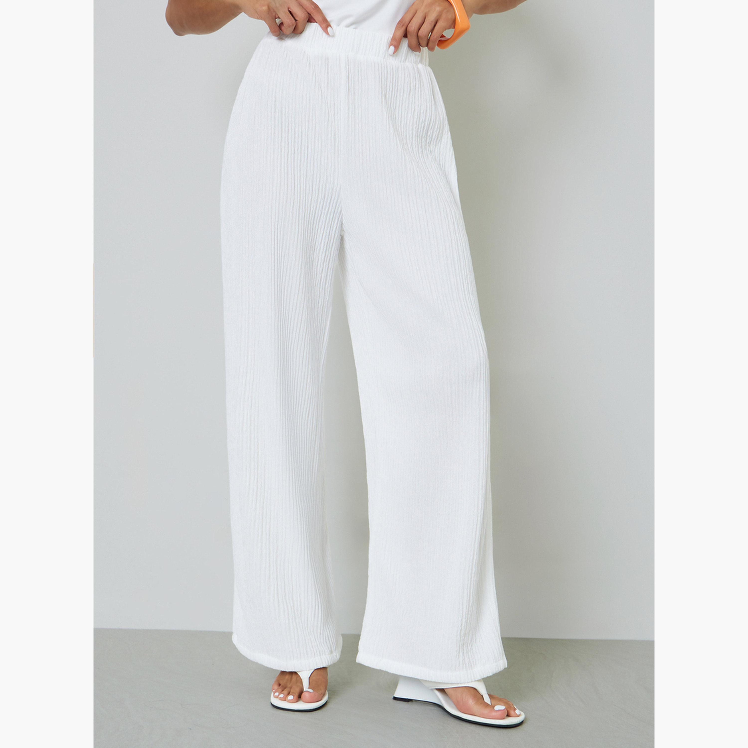Take Two White Wide-Leg Textured Trousers-women-clothing-joggers-image-1